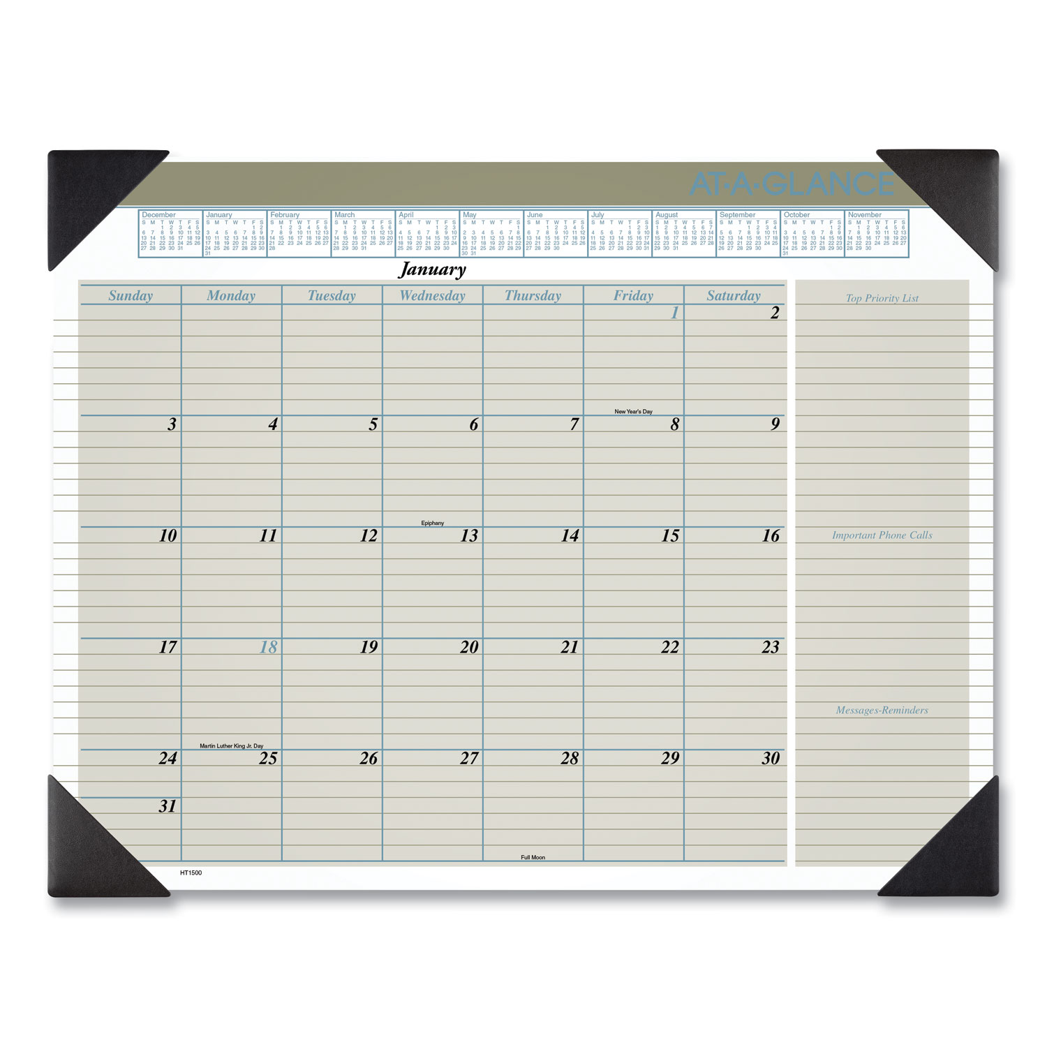  AT-A-GLANCE HT1500 Executive Monthly Desk Pad Calendar, 22 x 17, Buff, 2020 (AAGHT1500) 