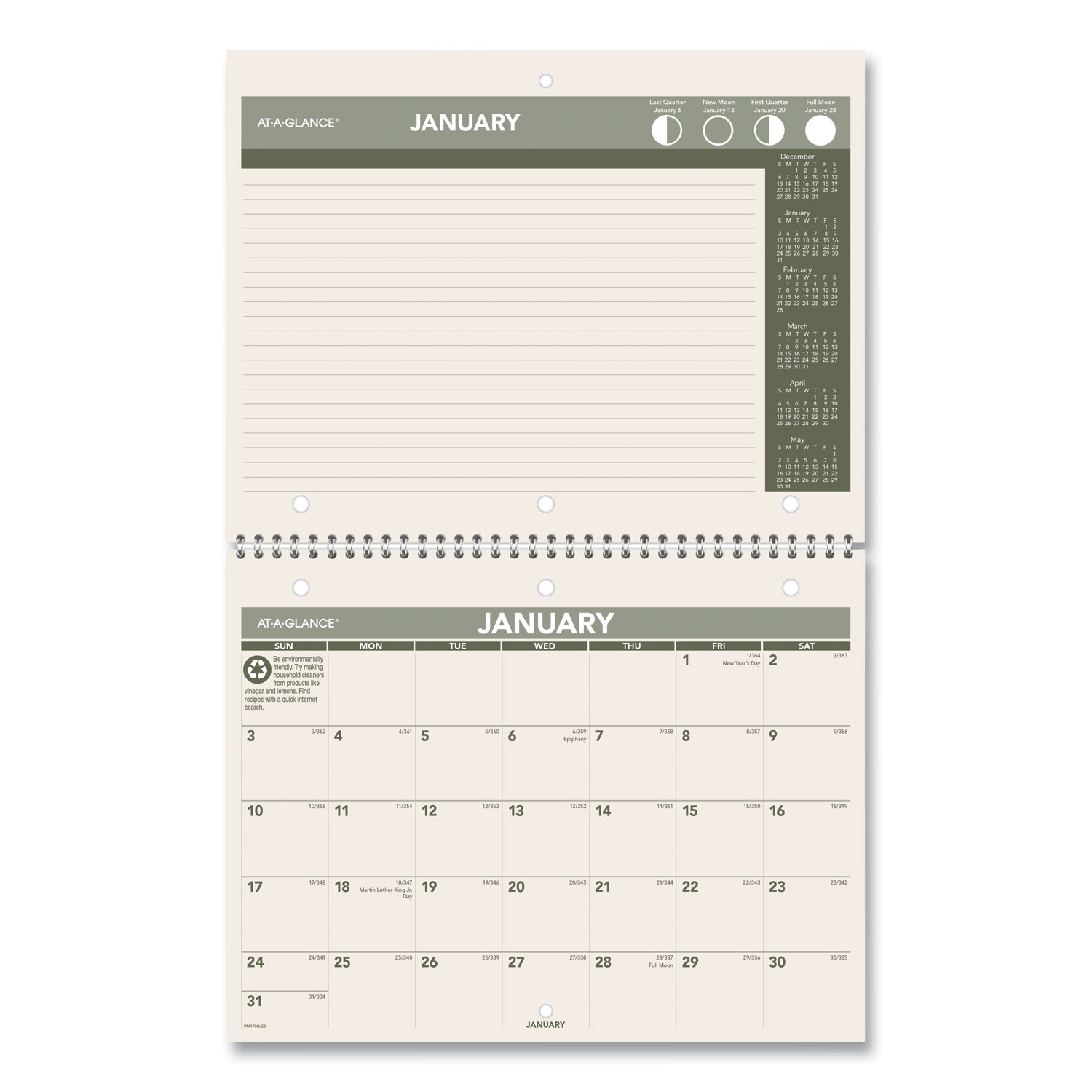  AT-A-GLANCE PM170G28 Recycled Desk/Wall Calendar, 11 x 8 1/2, 2020 (AAGPM170G28) 