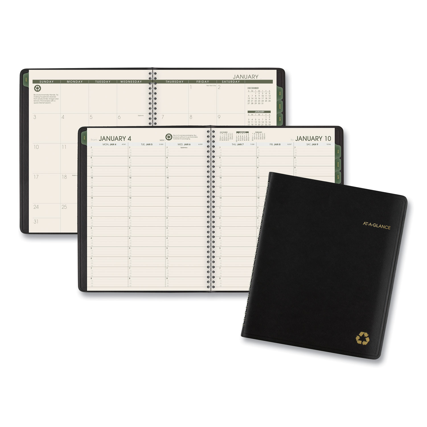  AT-A-GLANCE 70951G05 Recycled Weekly/Monthly Classic Appointment Book, 8.75 x 7, Black, 2020 (AAG70951G05) 