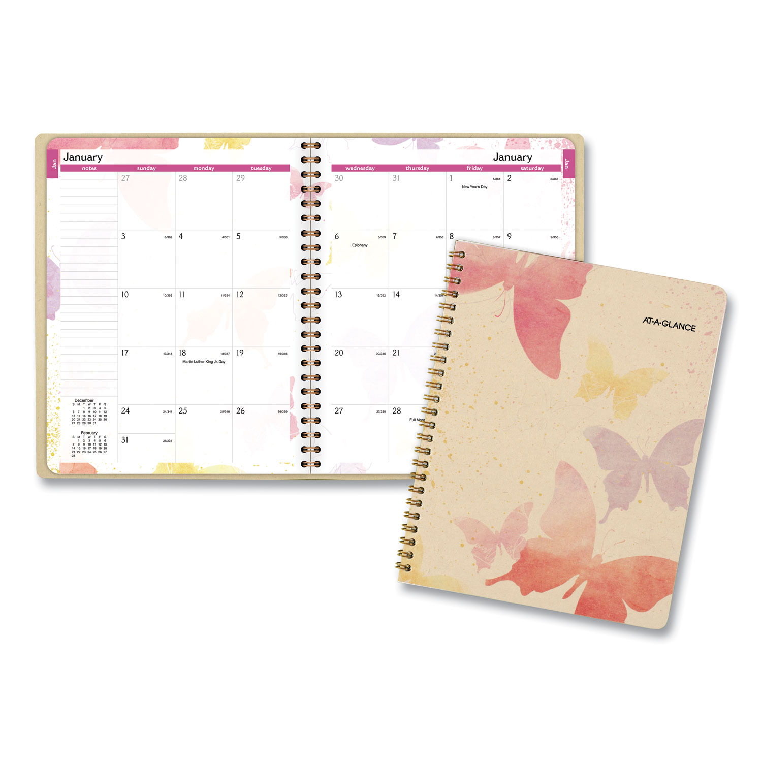  AT-A-GLANCE 791-800G Watercolors Monthly Planner, 8 3/4 x 6 7/8, Watercolors, 2020-2021 (AAG791800G) 