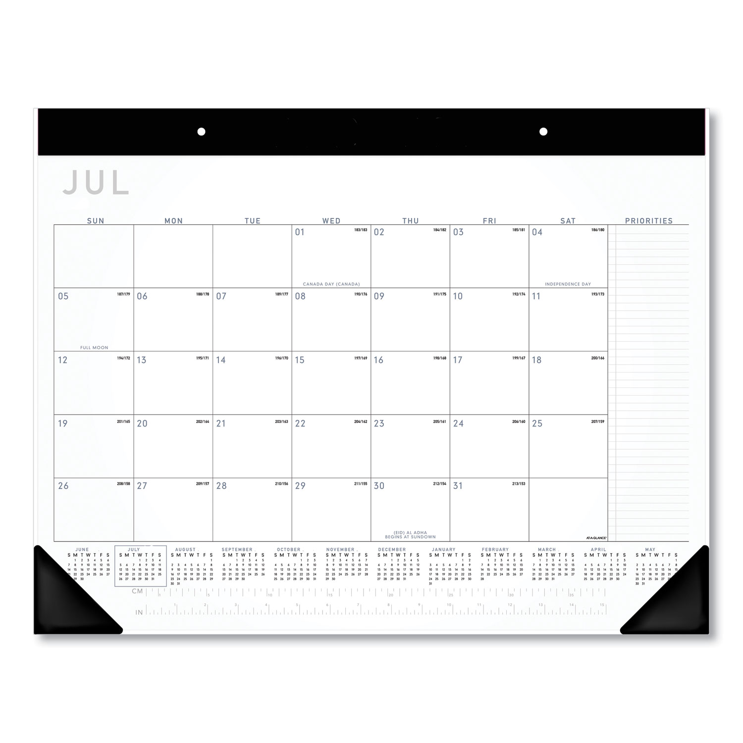 Academic Monthly Desk Pad, 21.75 x 17, Black/White, 2022-2023