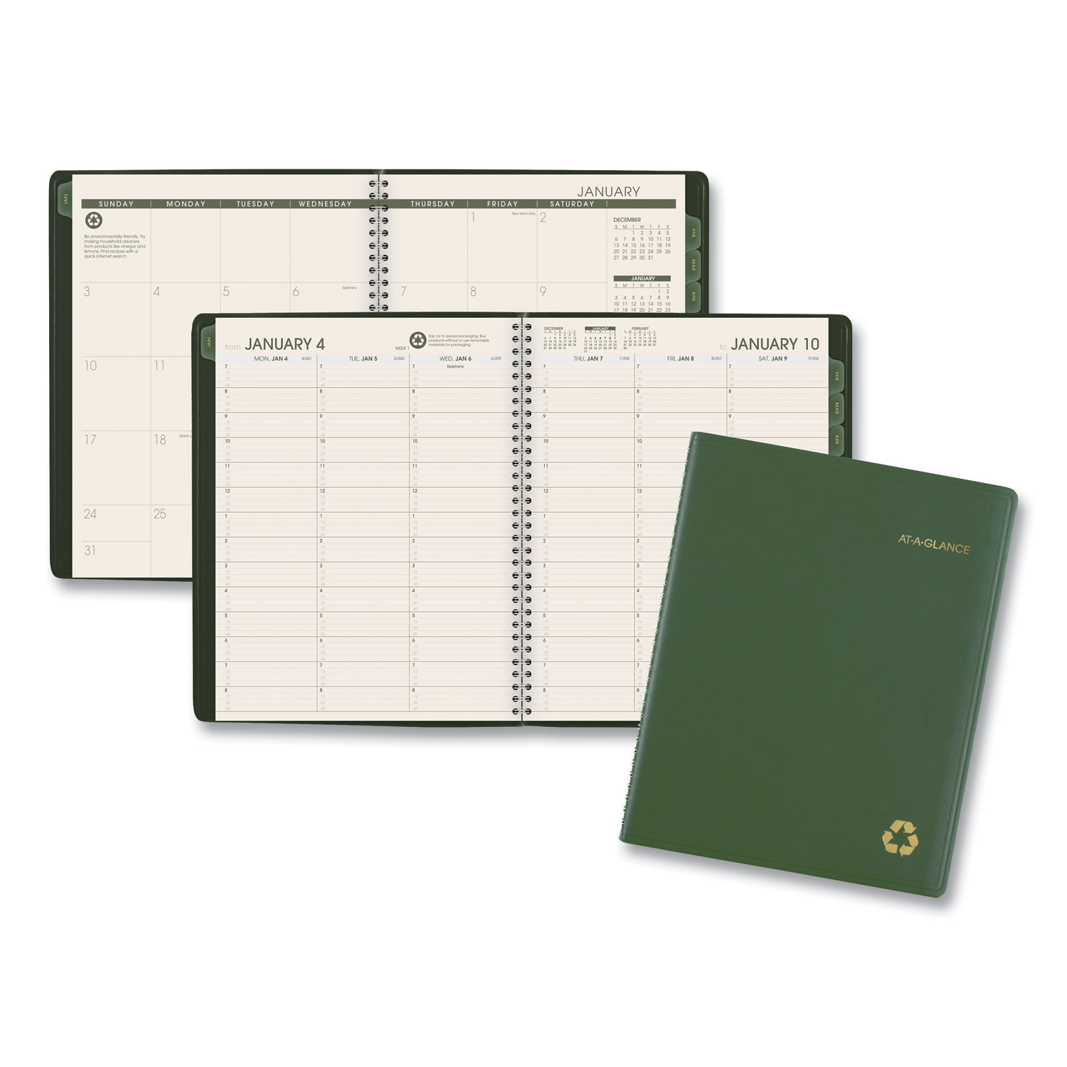  AT-A-GLANCE 70950G60 Recycled Weekly/Monthly Classic Appointment Book, 10.88 x 8.25, Green, 2020 (AAG70950G60) 
