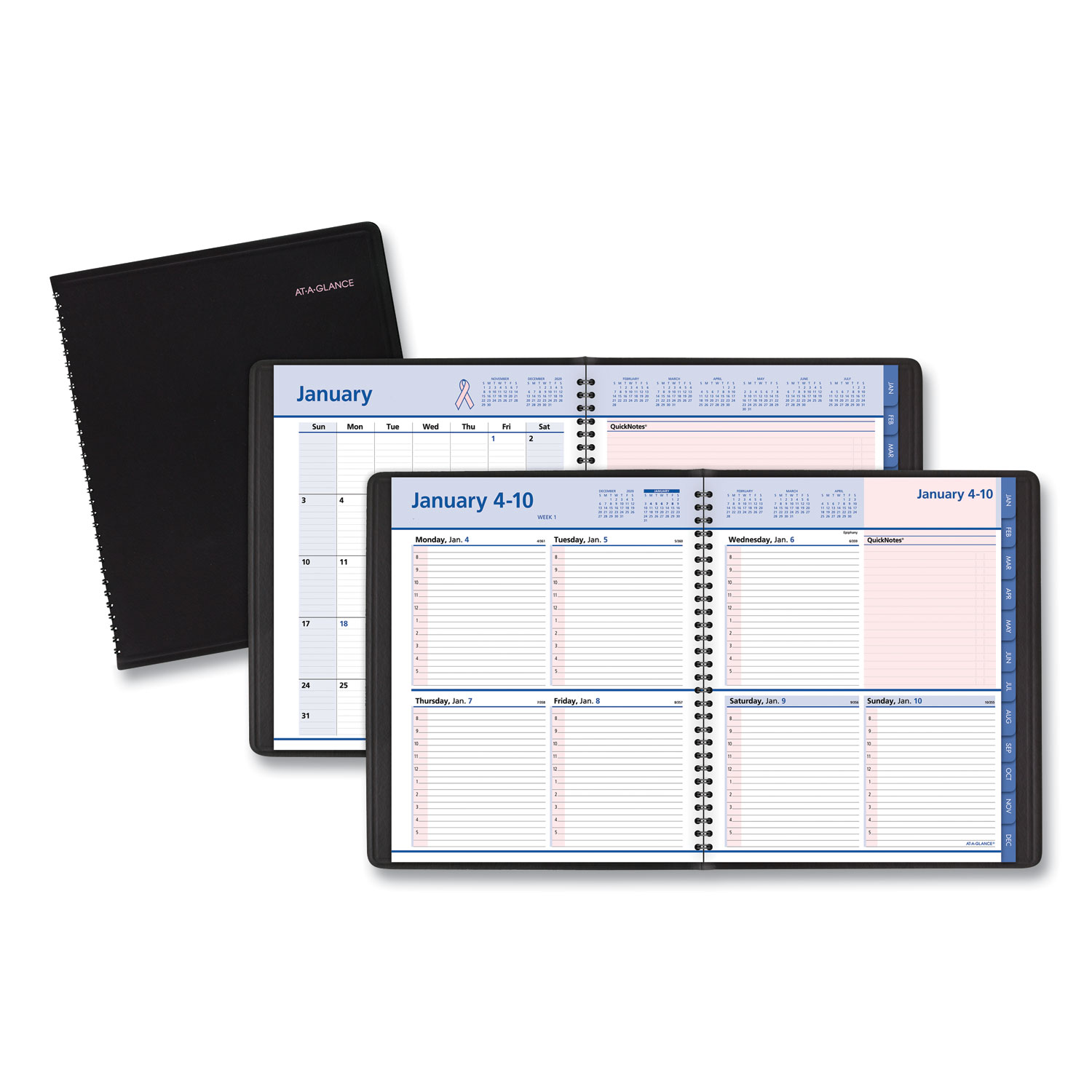  AT-A-GLANCE 76PN0105 QuickNotes Weekly/Monthly Appointment Book, 8 x 10, Black/Pink, 2020 (AAG76PN0105) 