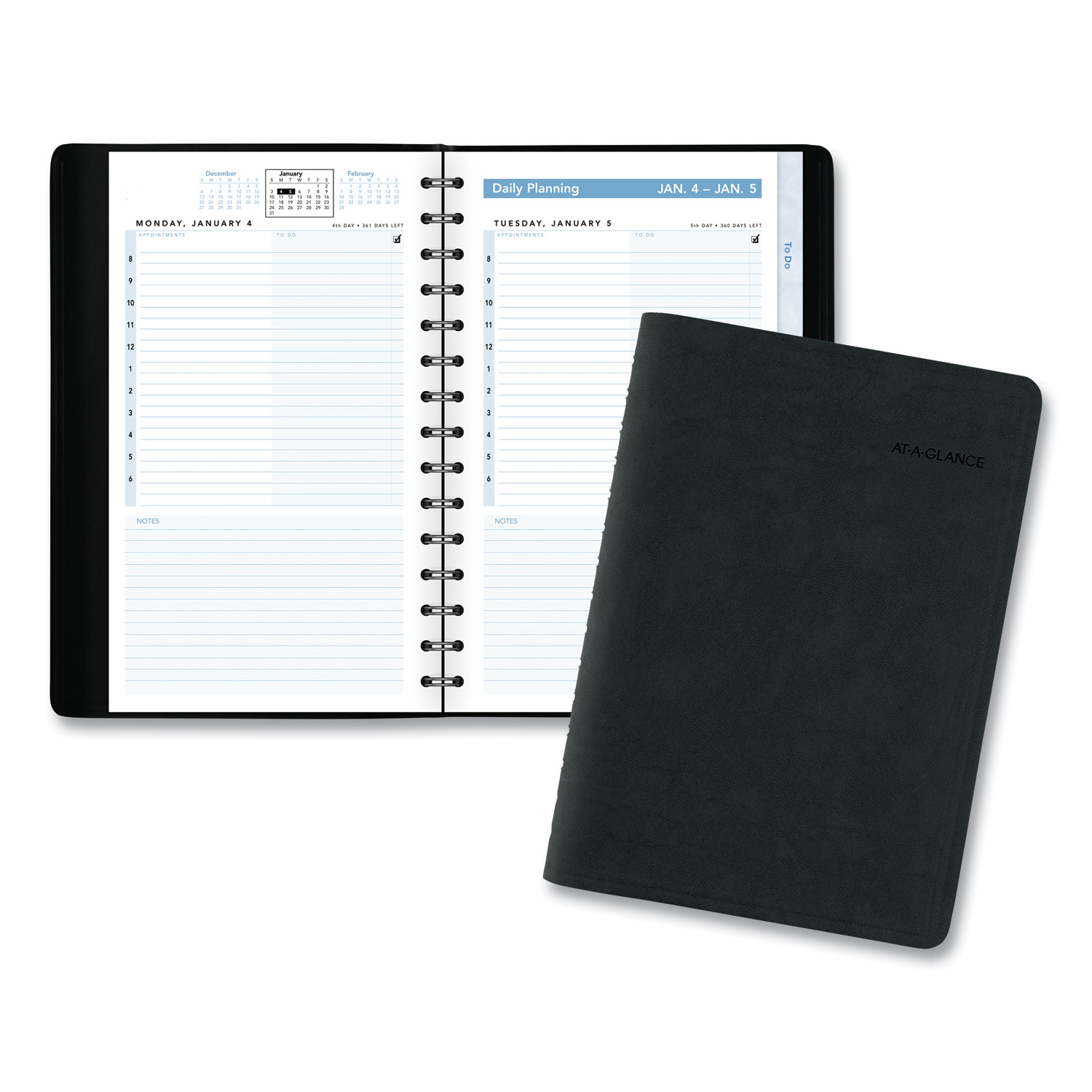  AT-A-GLANCE 70EP0405 The Action Planner Daily Appointment Book, 8 x 4 3/4, Black, 2020 (AAG70EP0405) 