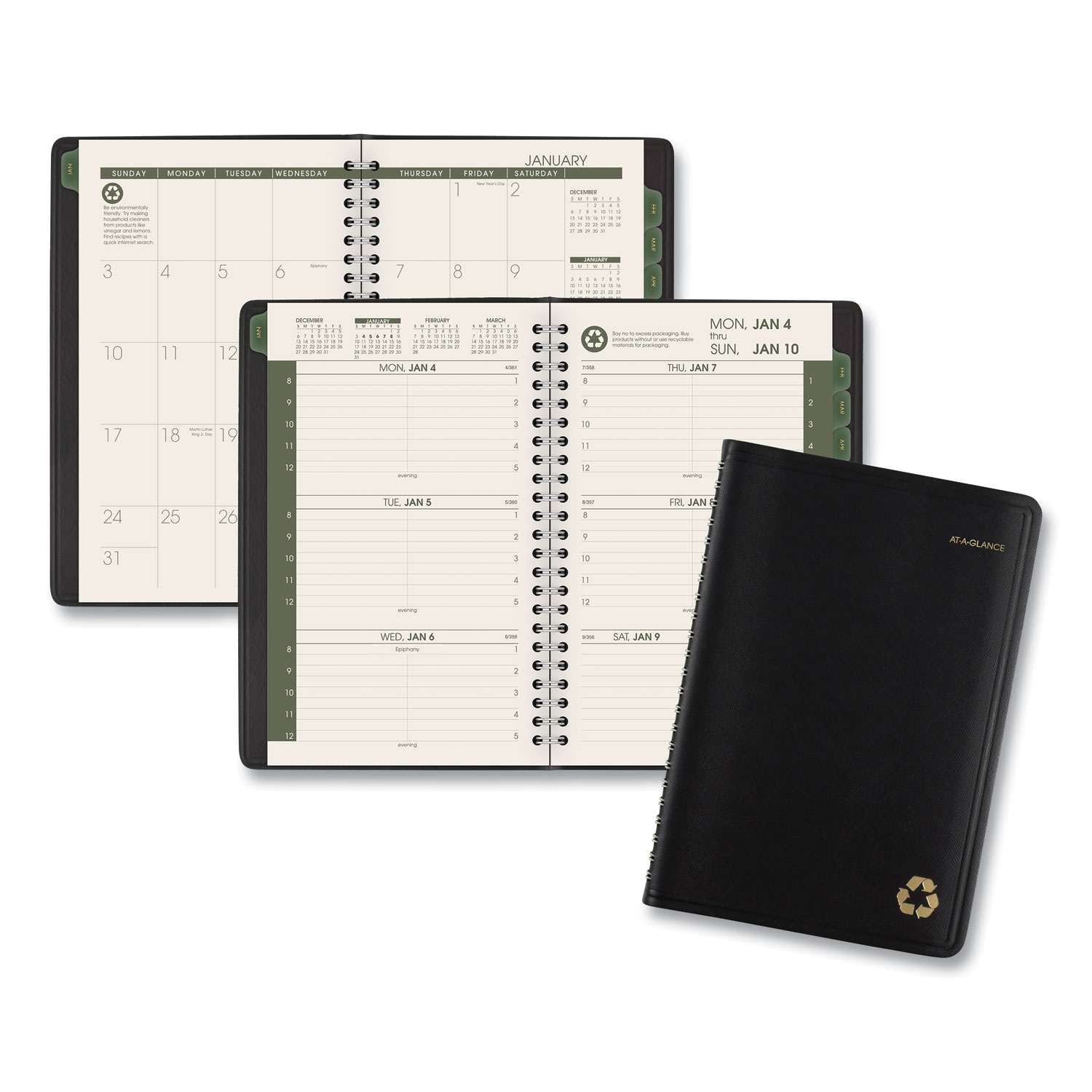  AT-A-GLANCE 70100G05 Recycled Weekly/Monthly Appointment Book, 8 x 4.88, Black, 2020 (AAG70100G05) 