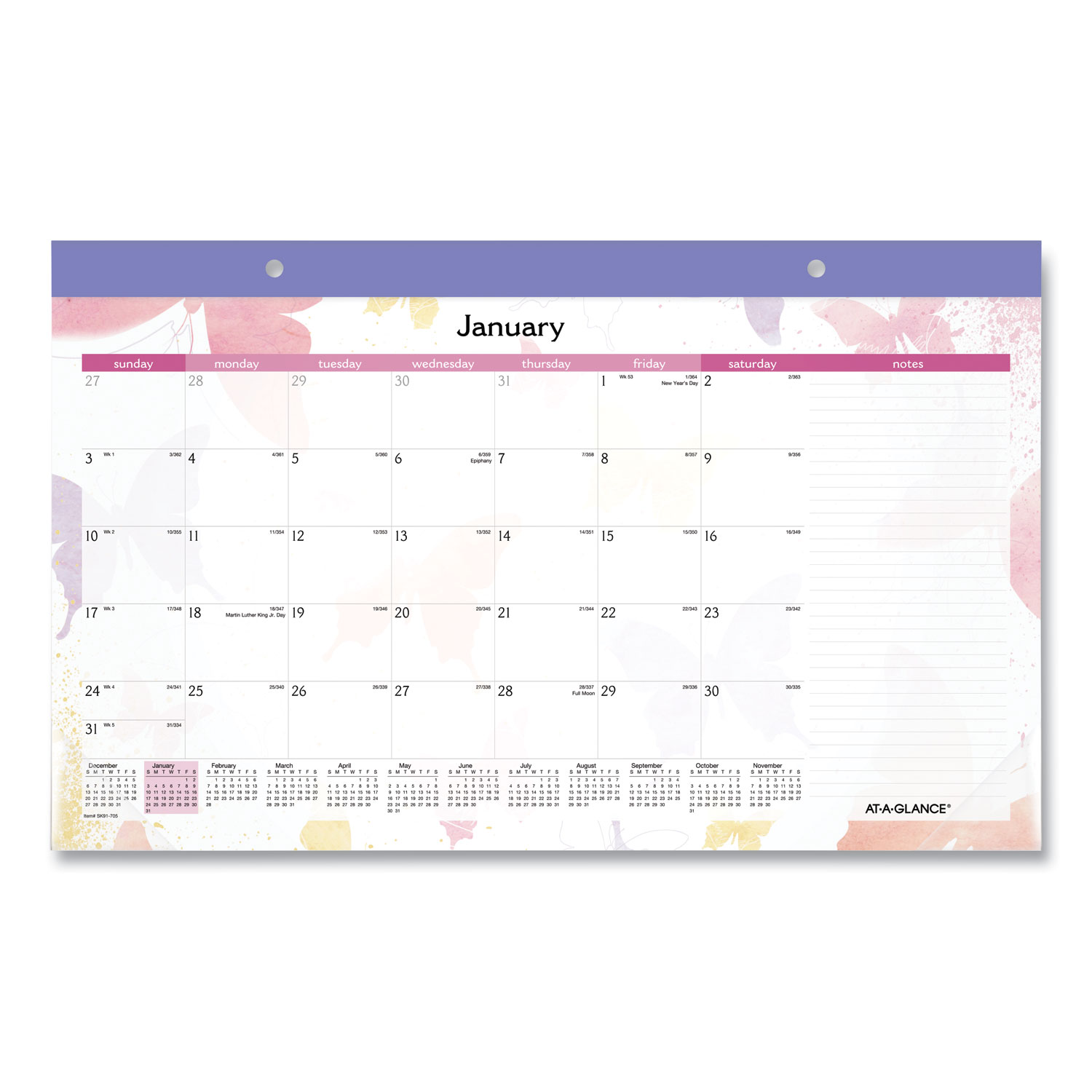  AT-A-GLANCE SK91-705 Watercolors Recycled Monthly Desk Pad Calendar, 17.75 x 10.88, 2020 (AAGSK91705) 