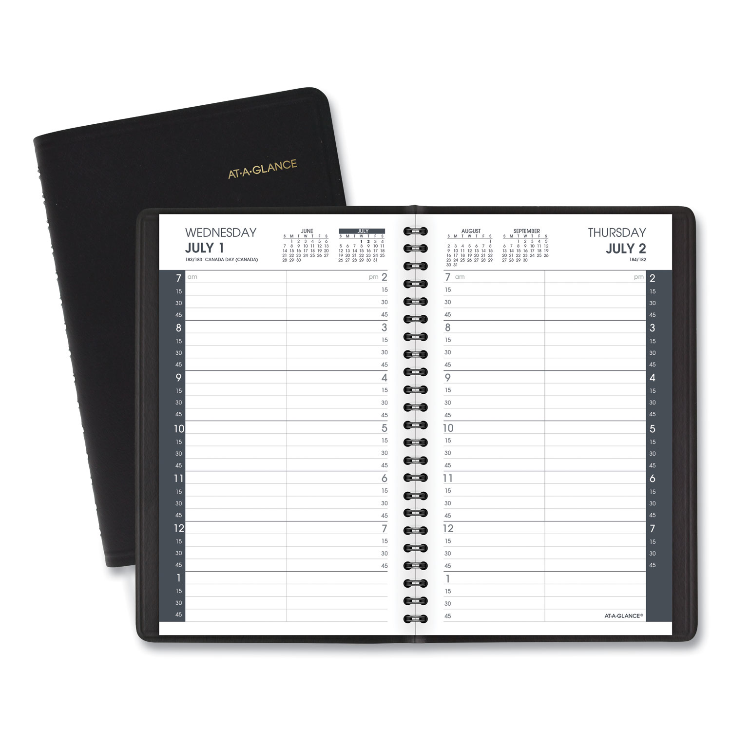  AT-A-GLANCE 7080705 Daily Appointment Book with 15-Minute Appointments, 8 x 5, Black, 2020-2021 (AAG7080705) 