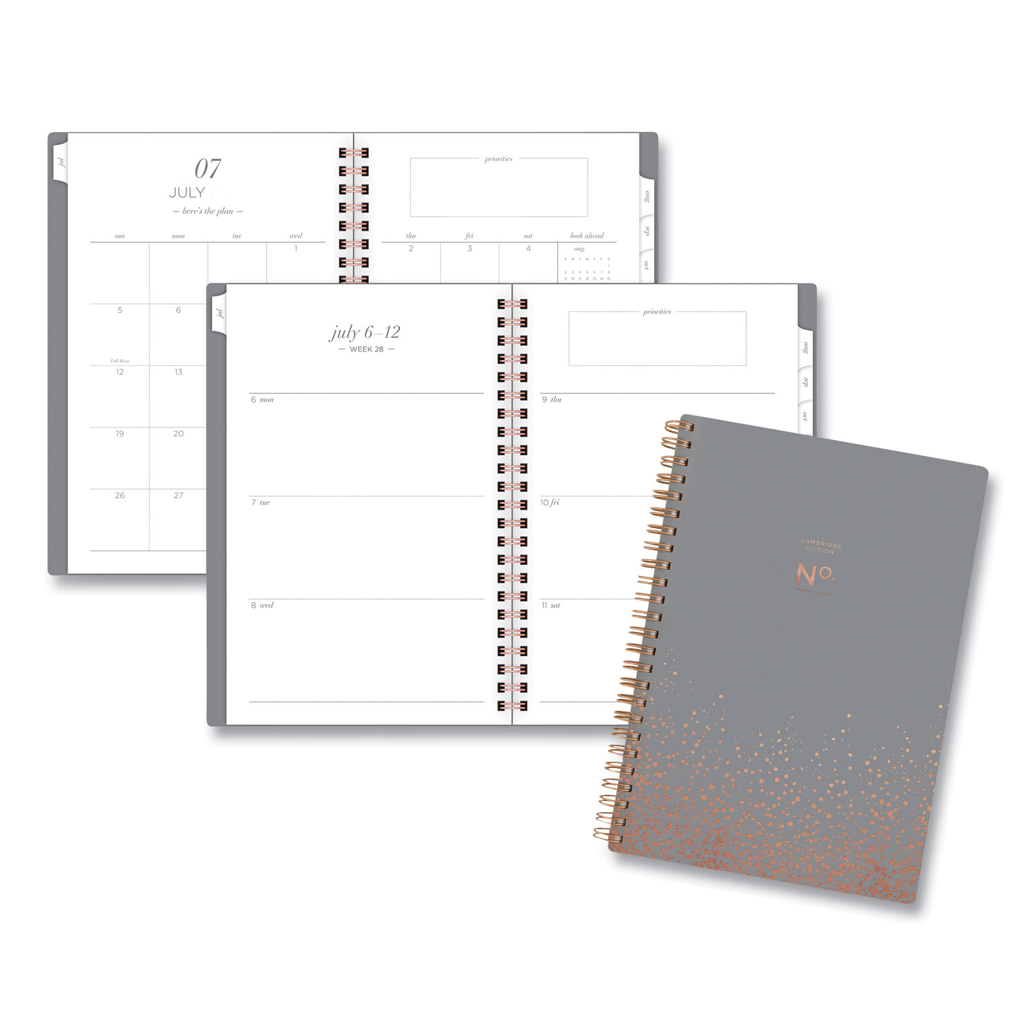 Cambridge® Workstyle Gold Dot Planner, 8.5 x 5.5, Gray, 2020-2021