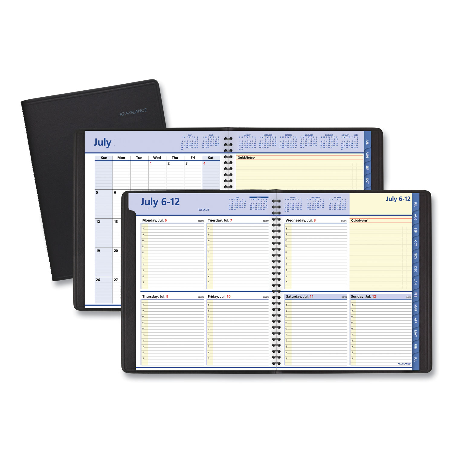 QuickNotes Weekly/Monthly Planner, 10 x 8, Black, 2020-2021