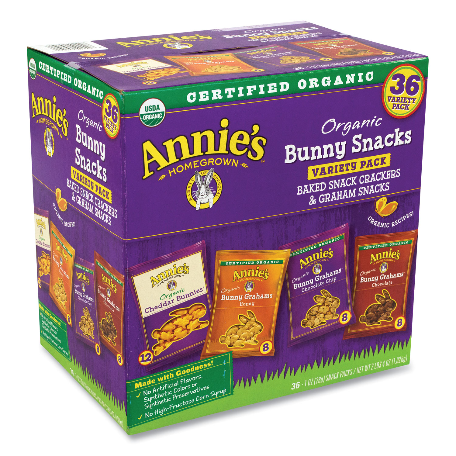  Annie's Homegrown 57225 Organic Bunny Snacks Variety Pack, Assorted Flavors, 38 - 1 oz Packs/Carton, Free Delivery in 1-4 Business Days (GRR22000673) 