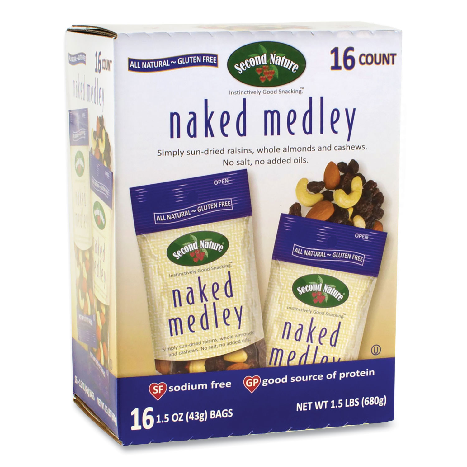  Second Nature 31766 Naked Medley Trail Mix, 1.5 oz Bag, 16 Bags/Box, Free Delivery in 1-4 Business Days (GRR22000416) 