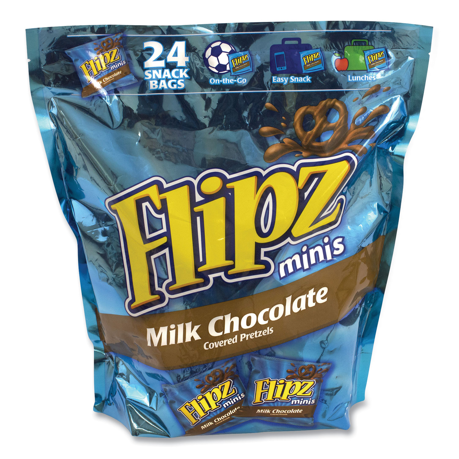  Flipz 32 Minis Milk Chocolate Covered Pretzels, 1 oz Pouch, 24 Pouches/Box, Free Delivery in 1-4 Business Days (GRR22000676) 