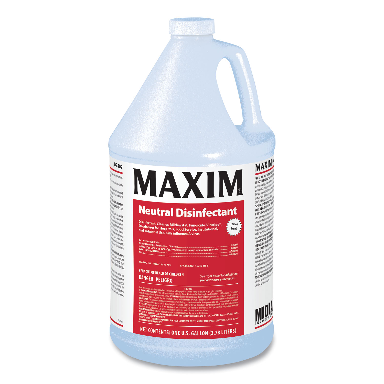 Maxim® Neutral Disinfectant, Lemon Scent, 1 gal Bottle, 4/Carton