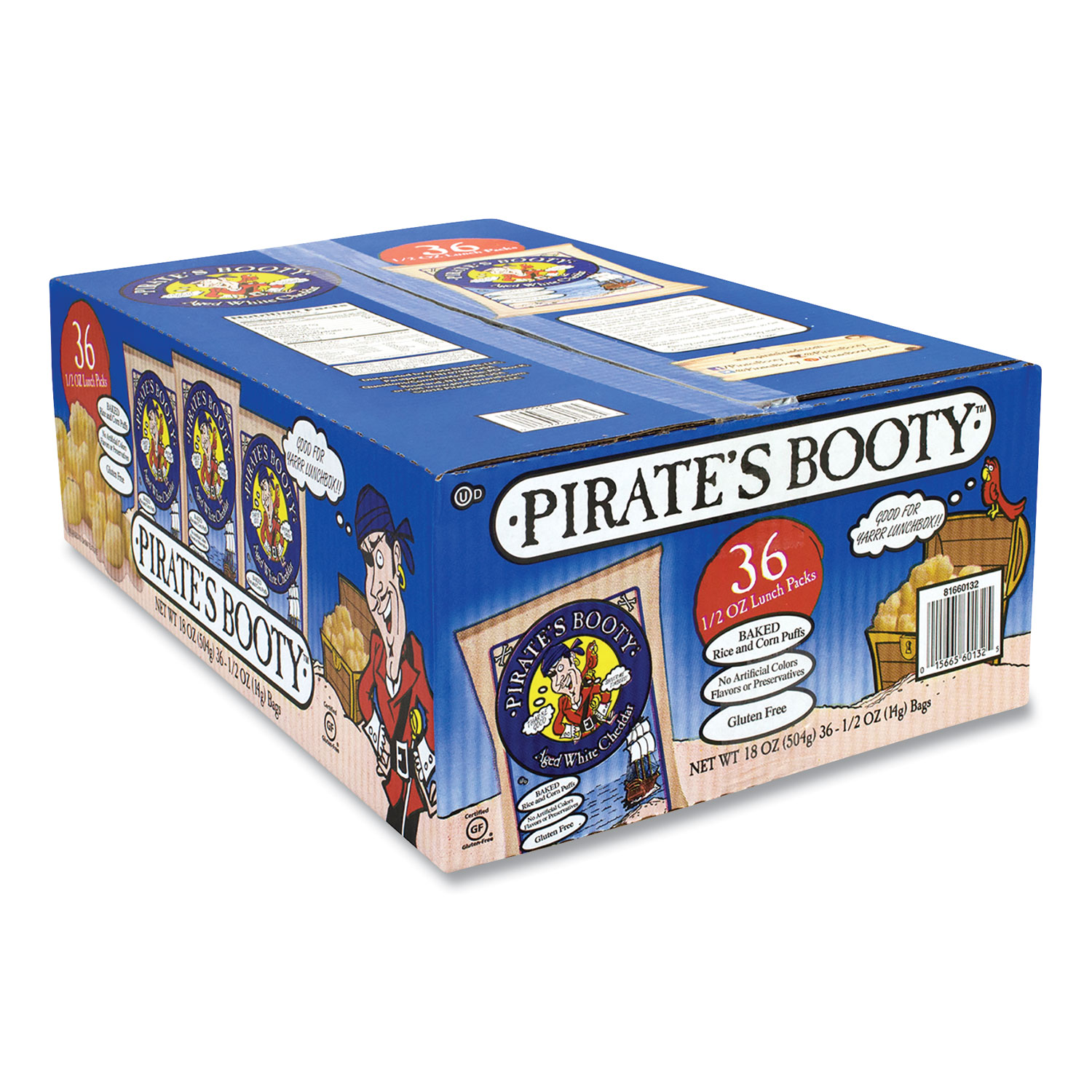  Pirate's Booty 19266 Puffs, Aged White Cheddar, 0.5 oz Bag, 36/Box, Free Delivery in 1-4 Business Days (GRR22000092) 