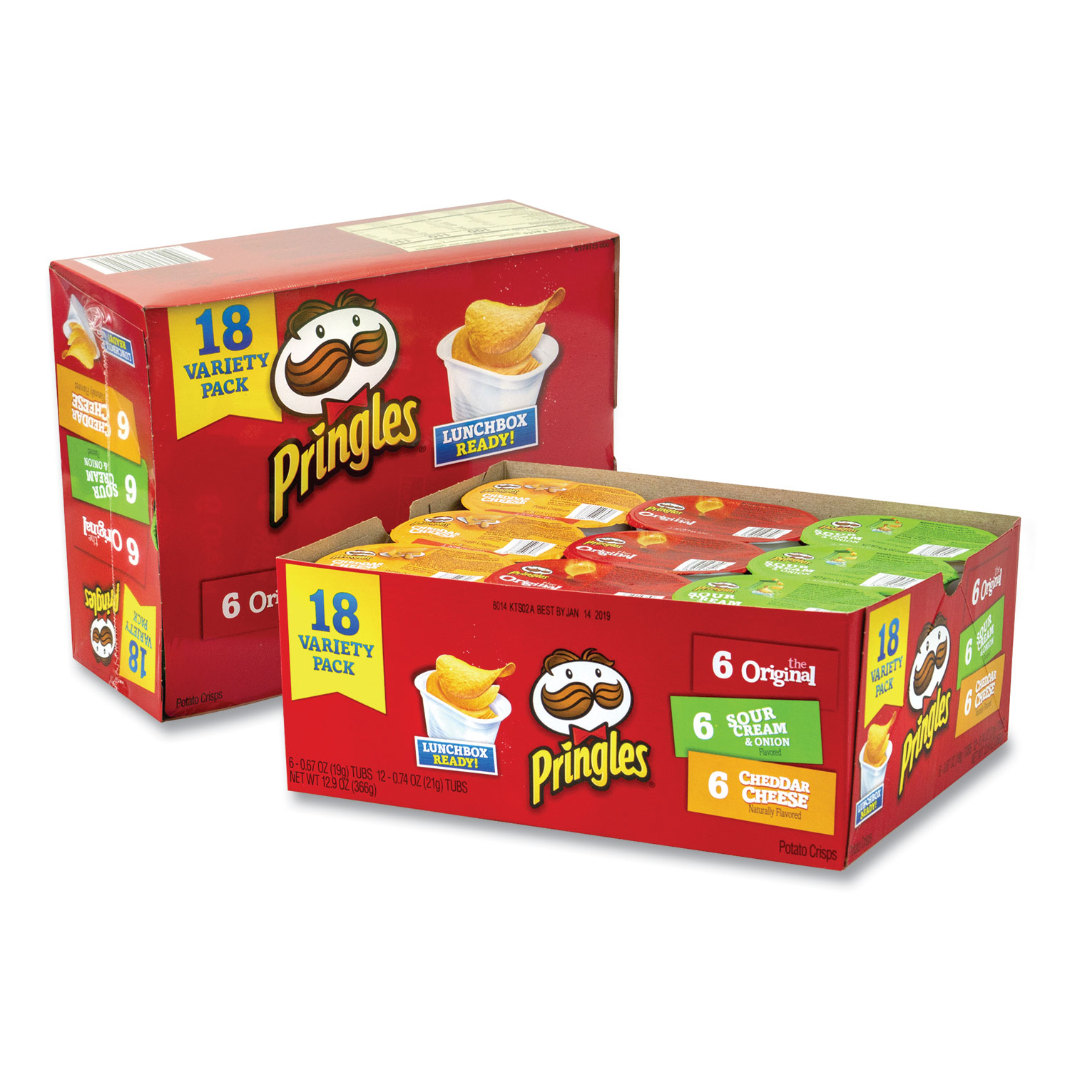 Pringles® Potato Chips, Assorted, 0.67 oz Tub, 18 Tubs/Box, 2 Boxes ...