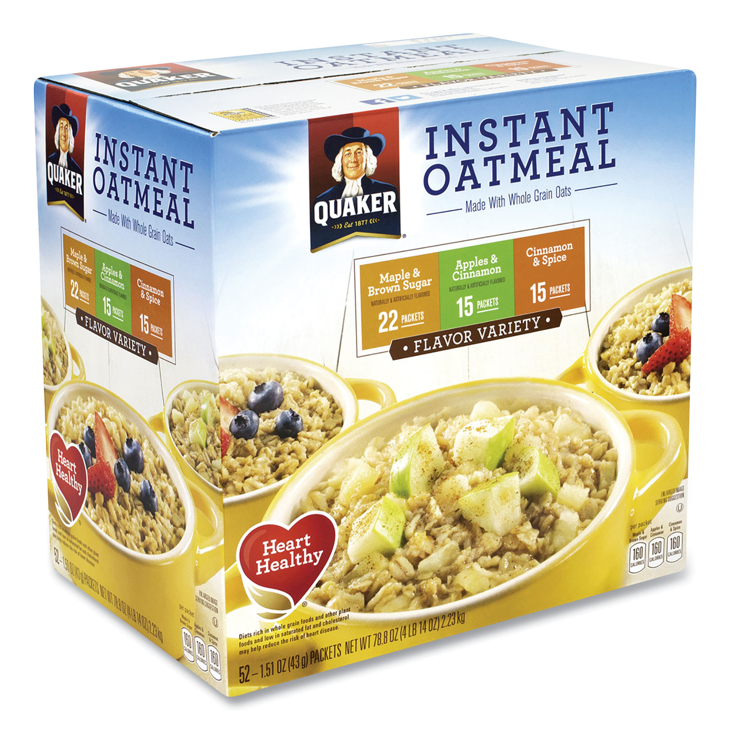 Quaker® Instant Oatmeal, Assorted Varieties, 1.51 oz Envelope, 52/Carton, Free Delivery in 1-4 Business Days
