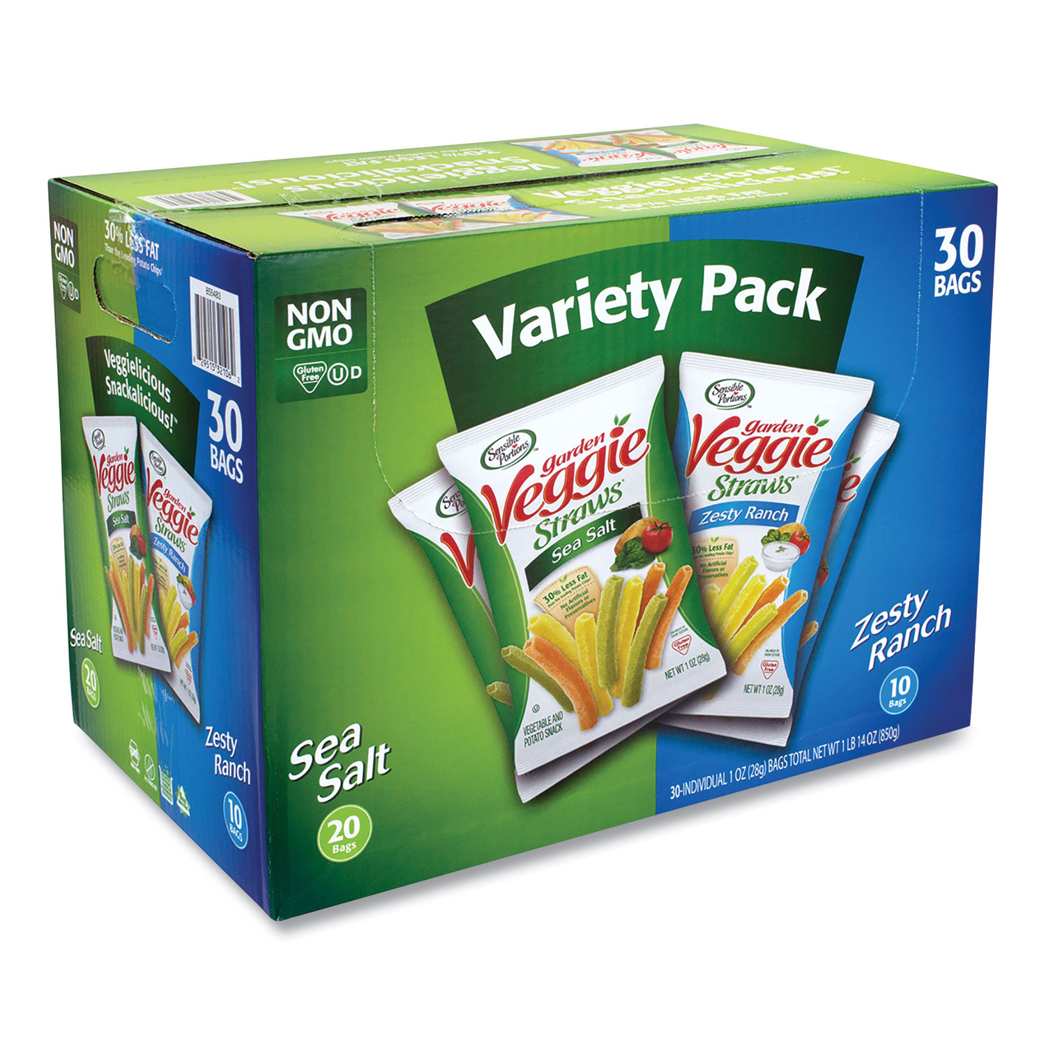 Sensible Portions® Veggie Straws, Sea Salt/Zesty Ranch, 1 oz Bag, 30 Bags/Carton, Free Delivery in 1-4 Business Days
