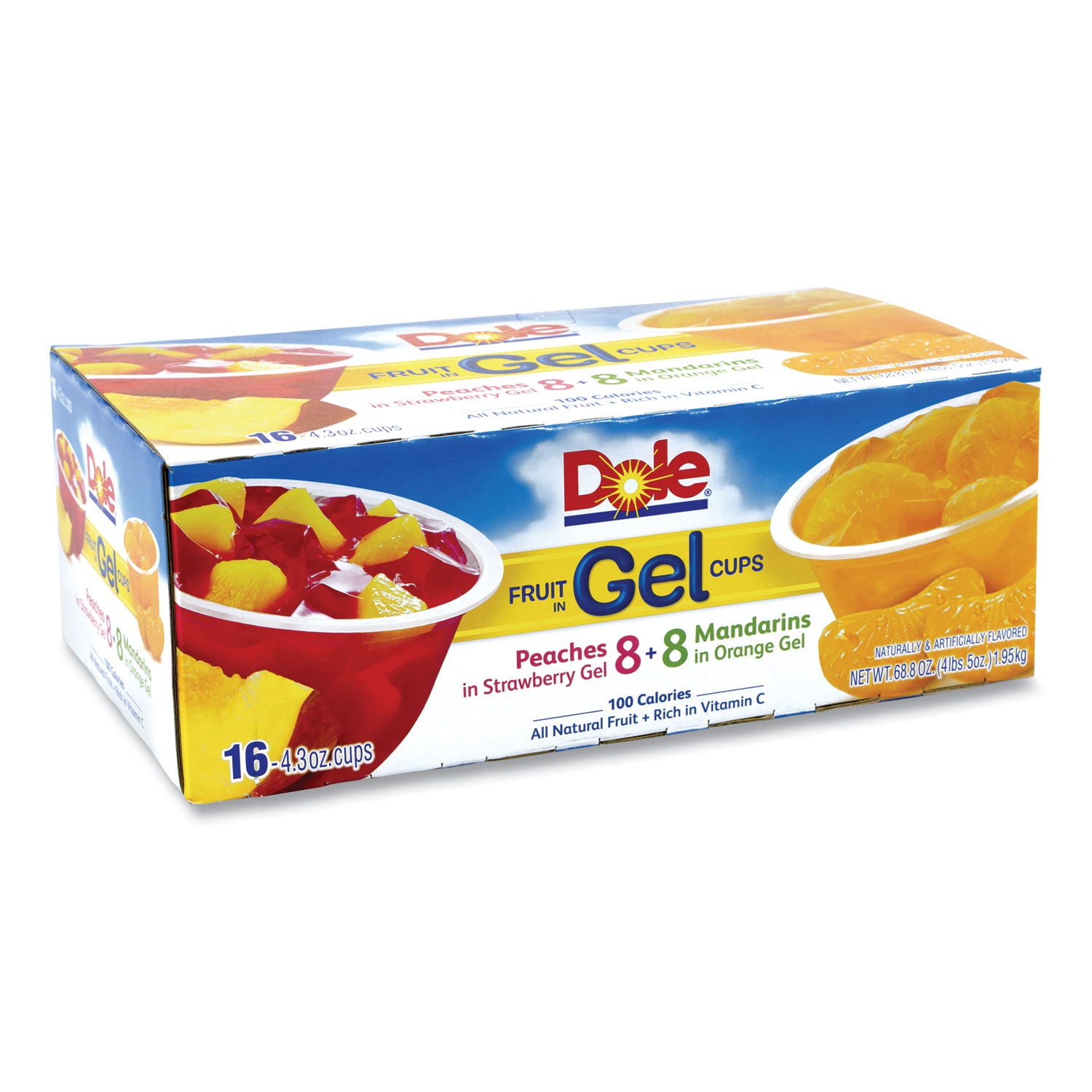Dole® Fruit in Gel Cups, Mandarins/Orange, Peaches/Strawberry, 4.3 oz Cups, 16 Cups/Carton, Free Delivery in 1-4 Business Days