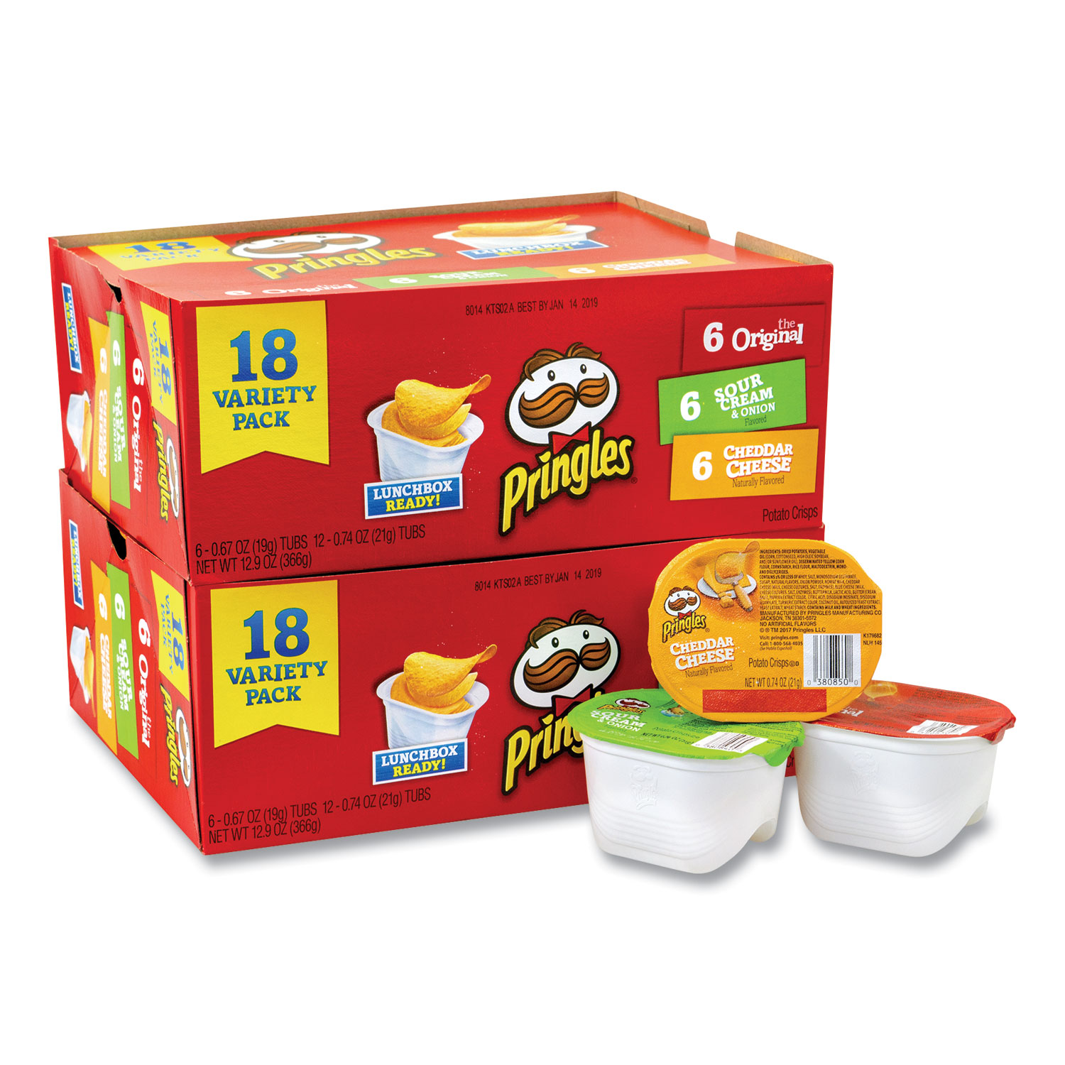  Pringles 84637 Potato Chips, Assorted, 0.67 oz Tub, 18 Tubs/Box, 2 Boxes/Carton, Free Delivery in 1-4 Business Days (GRR22000407) 