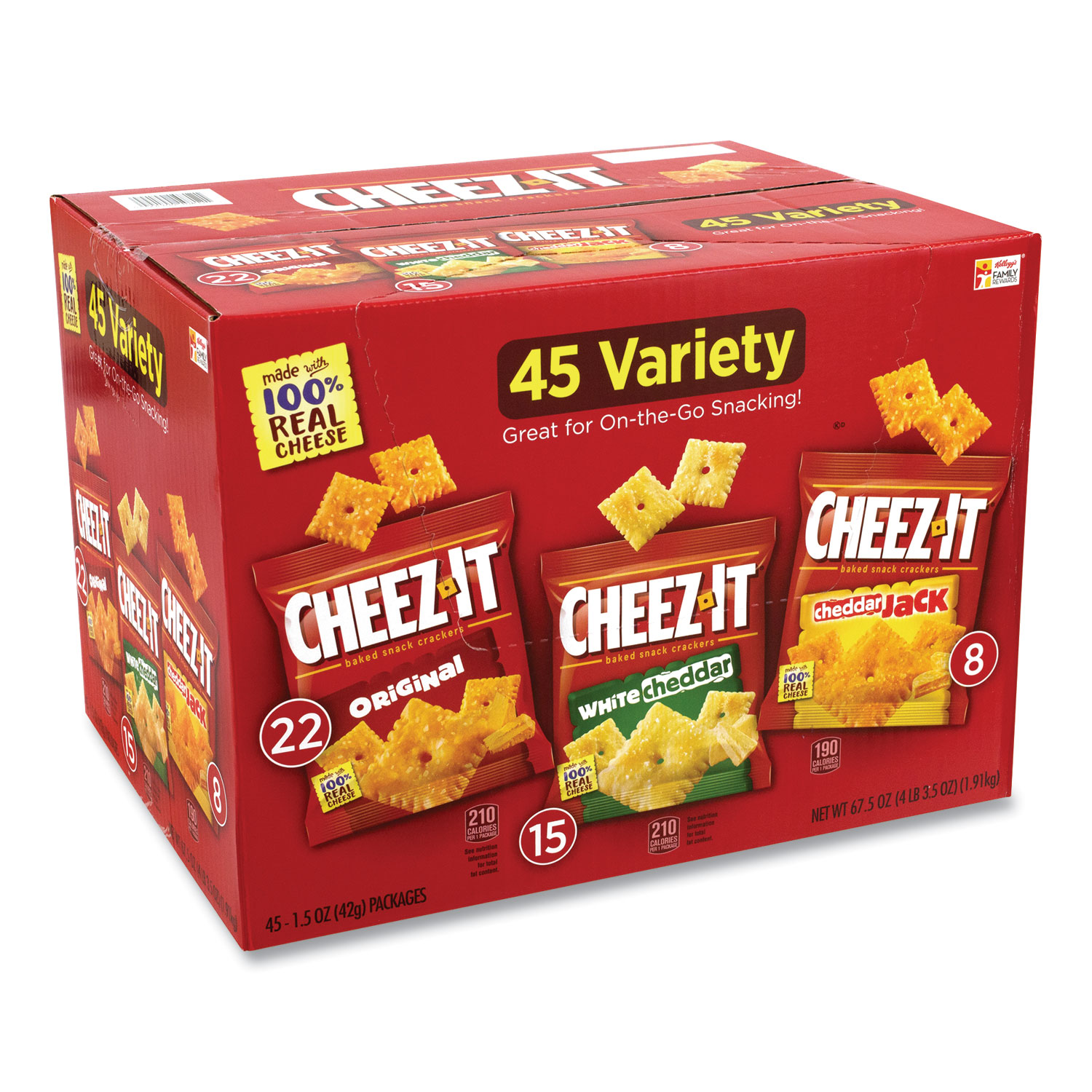  Sunshine 2410010811 Cheez-It Crackers, Cheddar Jack/Original/White Cheddar, 1.5 oz Bag, 45 Bags/Box, Free Delivery in 1-4 Business Days (GRR22000658) 