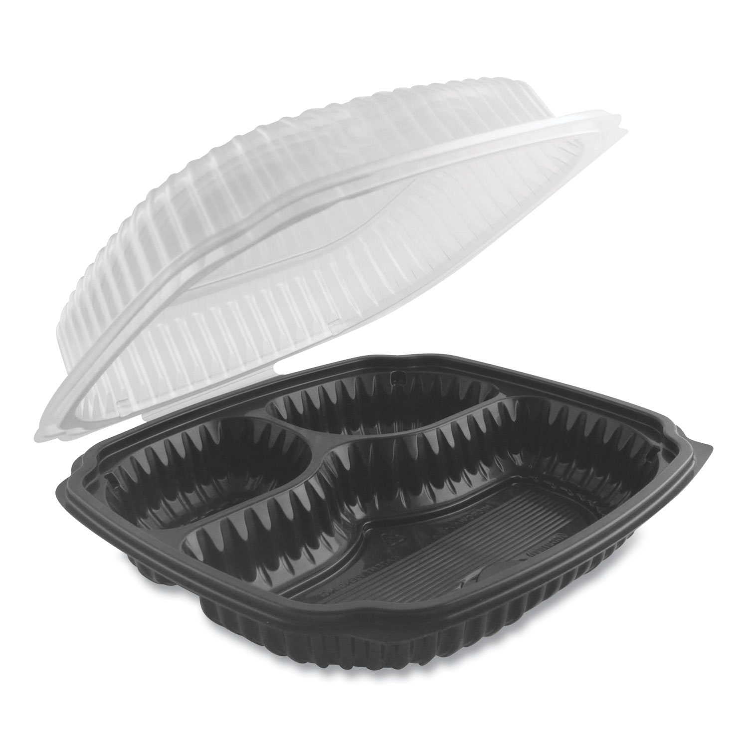  Anchor Packaging 4699931 Culinary Lites Microwavable 3-Compartment Container, 20 oz/5 oz/ 5 oz, 9 x 9 x 3.01, Clear/Black, 100/Carton (ANZ4699931) 