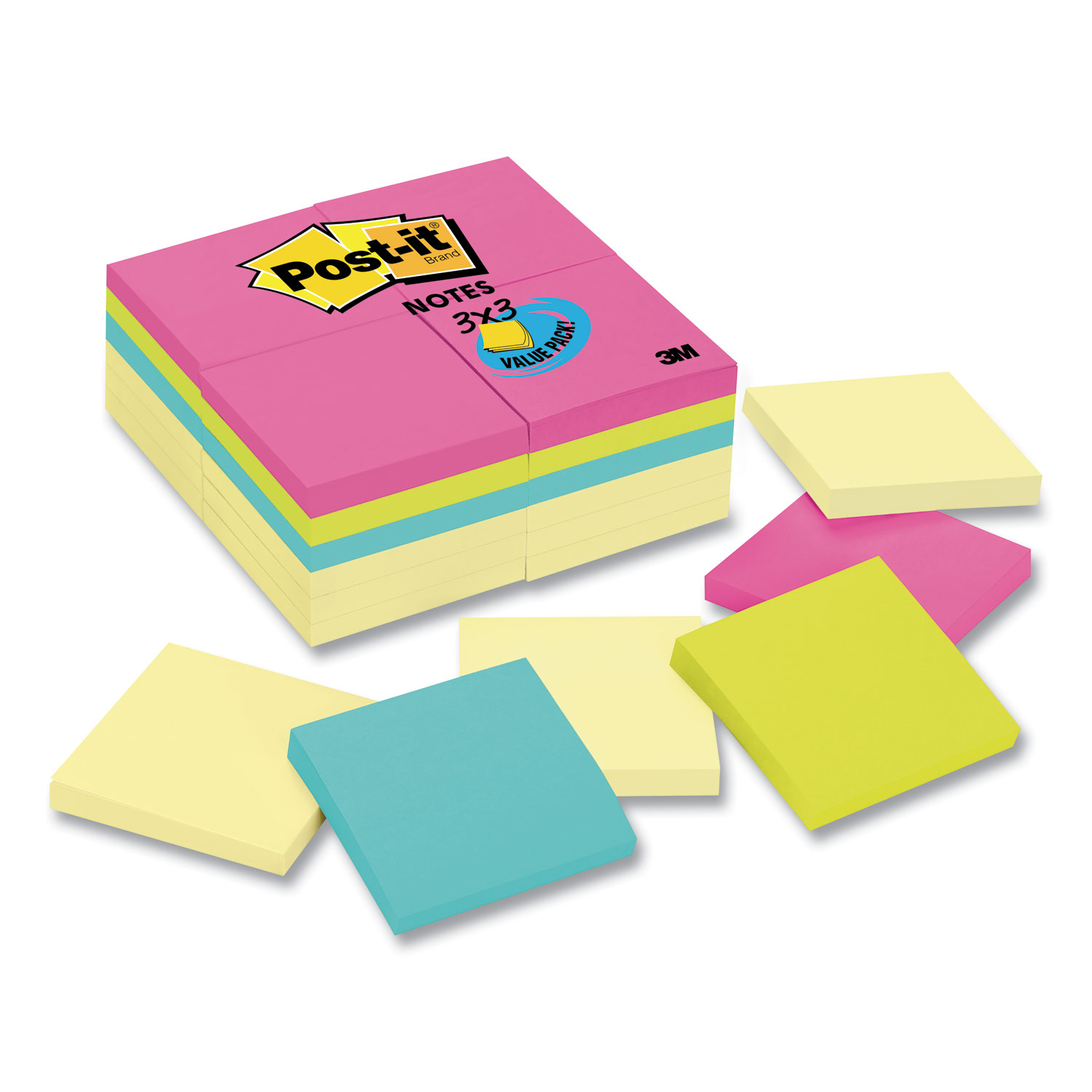  Post-it Notes 654-CYP-24VA Original Pads Value Pack, 3 x 3, Canary Yellow/Cape Town, 100-Sheet, 24 Pads (MMM654CYP24VA) 