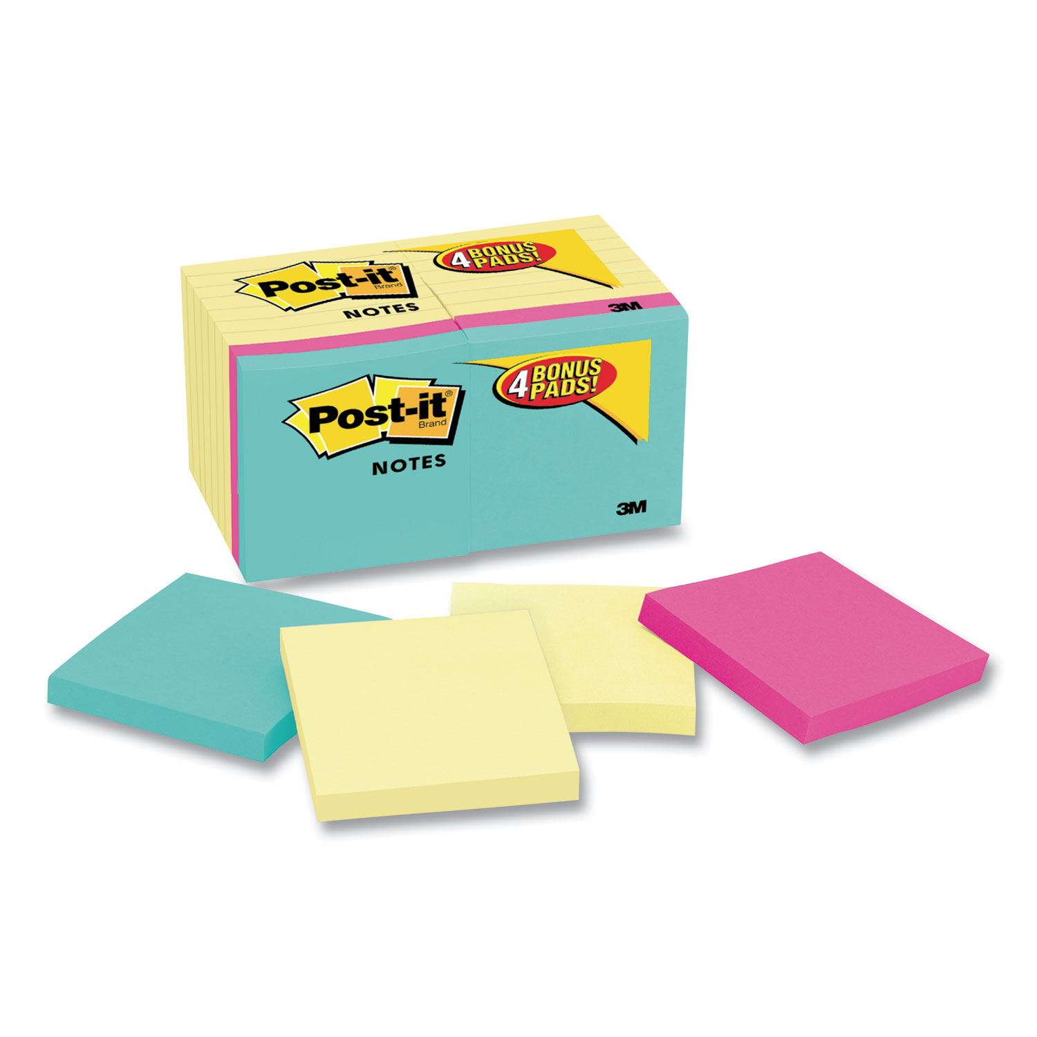  Post-it Notes 654-14-4B Original Pads Value Pack, 3 x 3, Canary Yellow/Cape Town, 100-Sheet, 18 Pads (MMM654144B) 