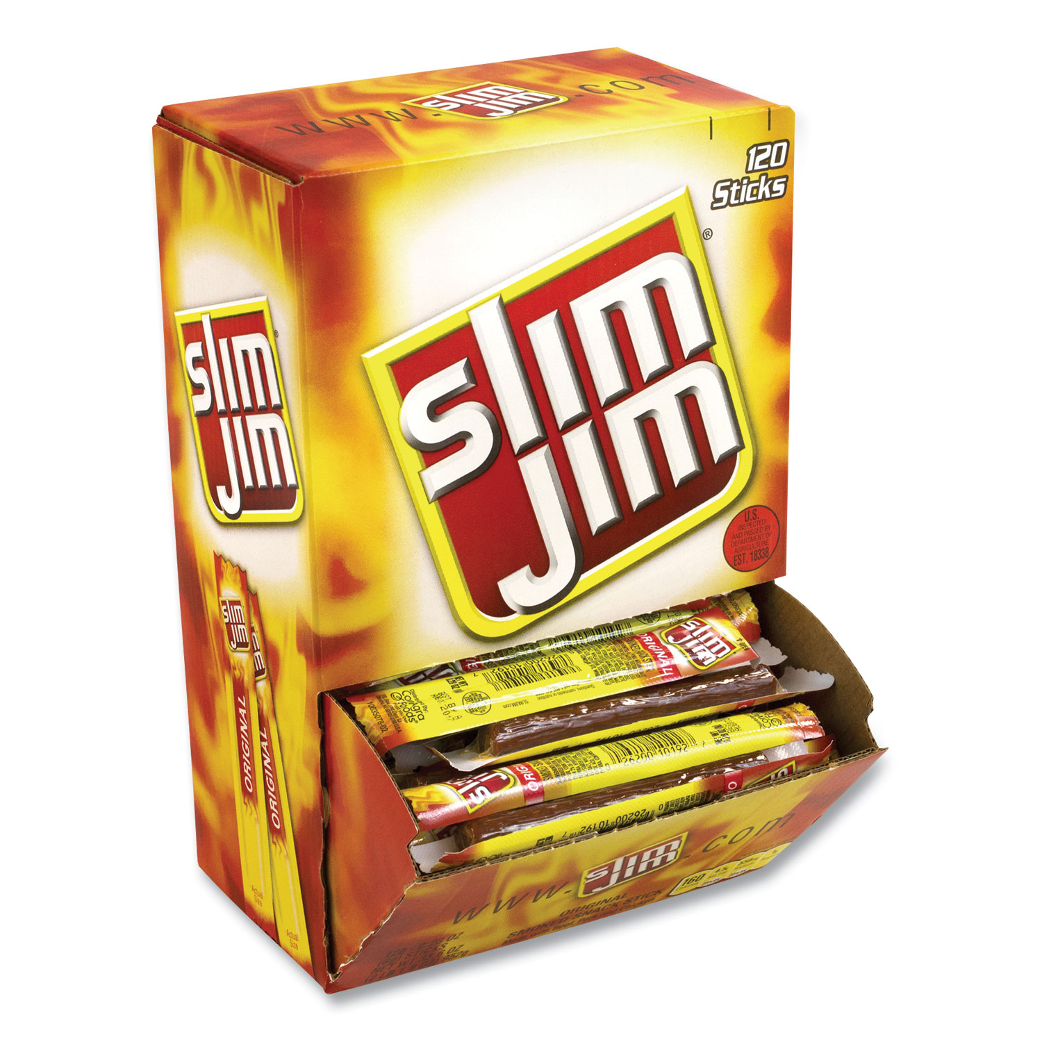 Slim Jim® Beef Jerky Meat Sticks Original, 0.28 oz Stick, 120 Sticks/Box, Free Delivery in 1-4 Business Days