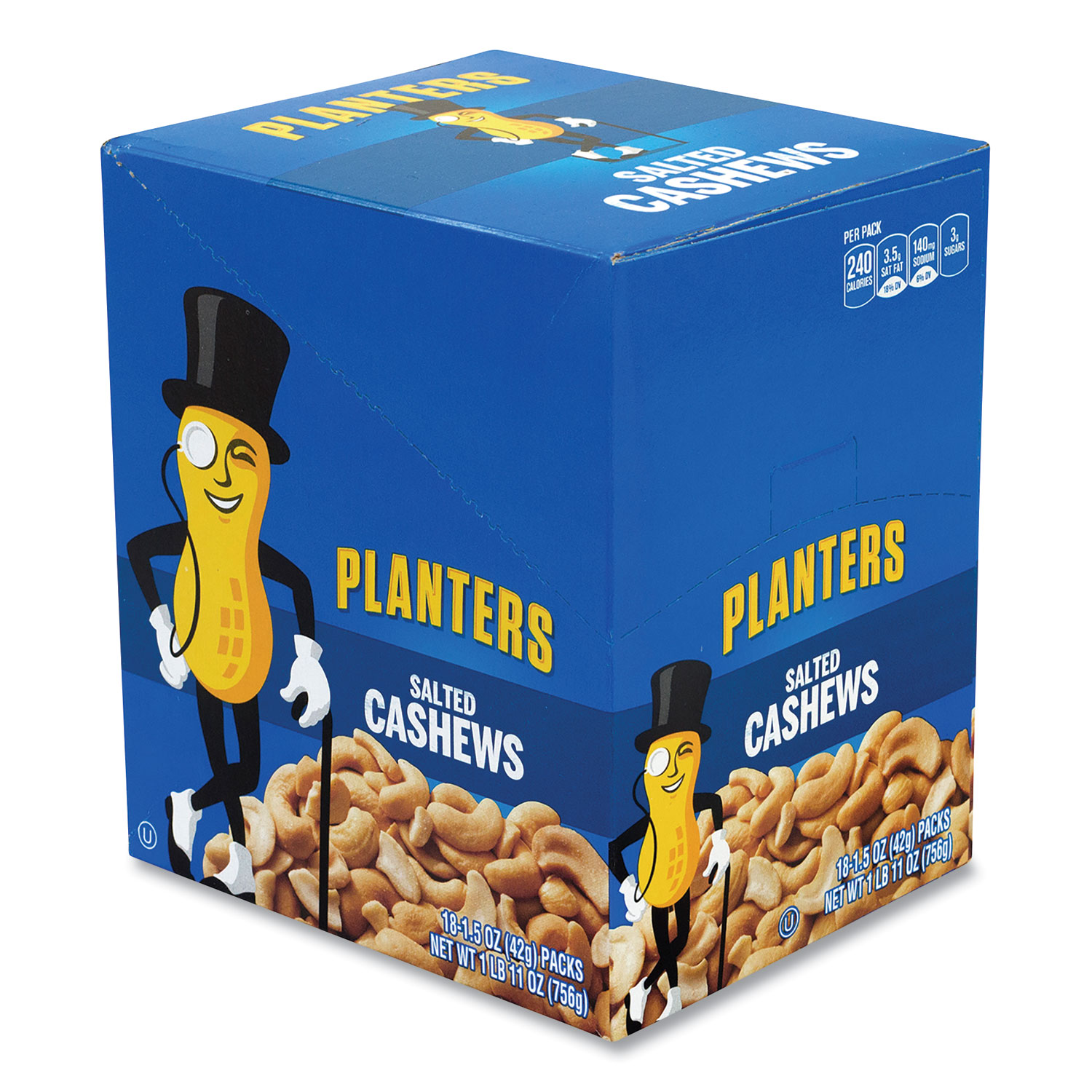  Planters 7568 Salted Cashews, 1.5 oz Packs, 18 Packs/Box, Free Delivery in 1-4 Business Days (GRR20900626) 