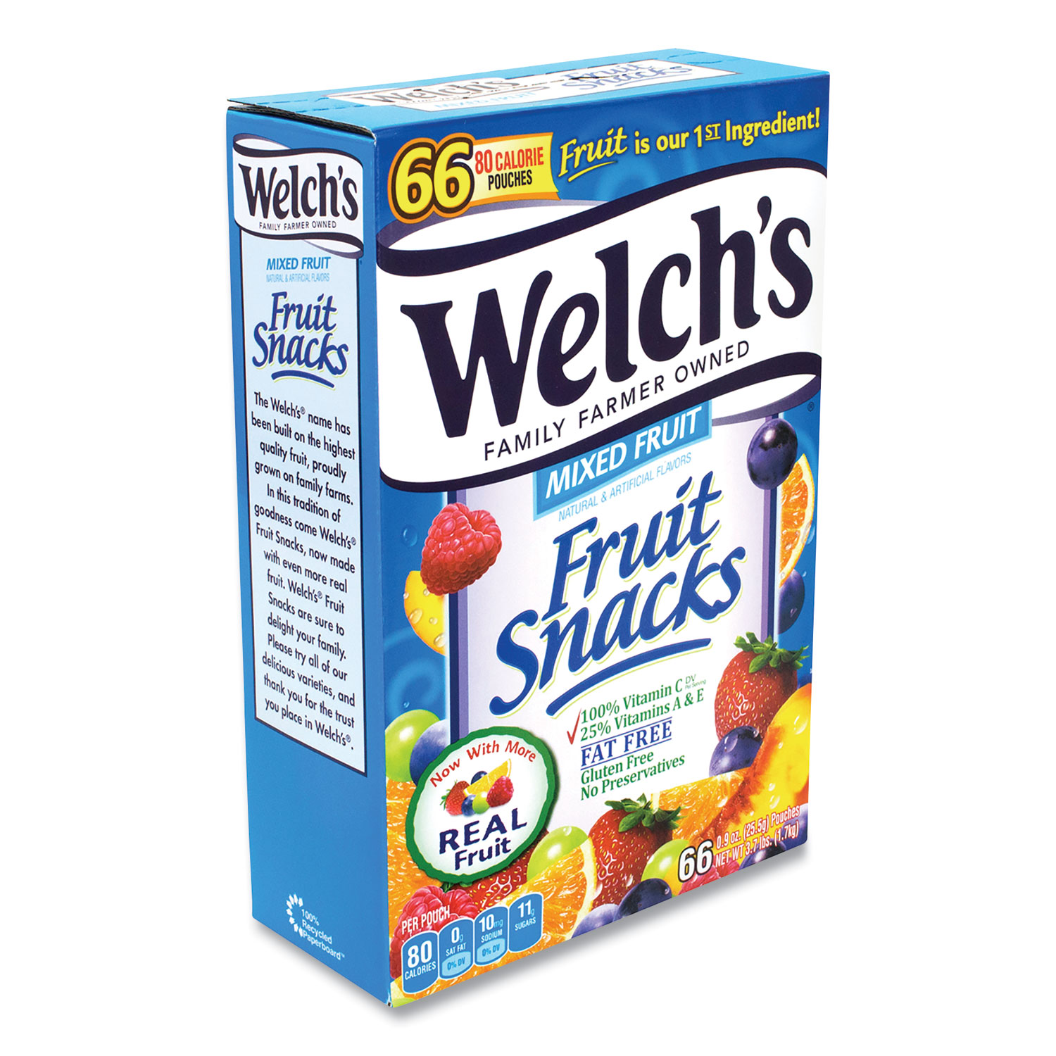 Welchs® Fruit Snacks, Mixed Fruit, 0.9 oz Pouch, 66 Pouches/Box, Free Delivery in 1-4 Business Days