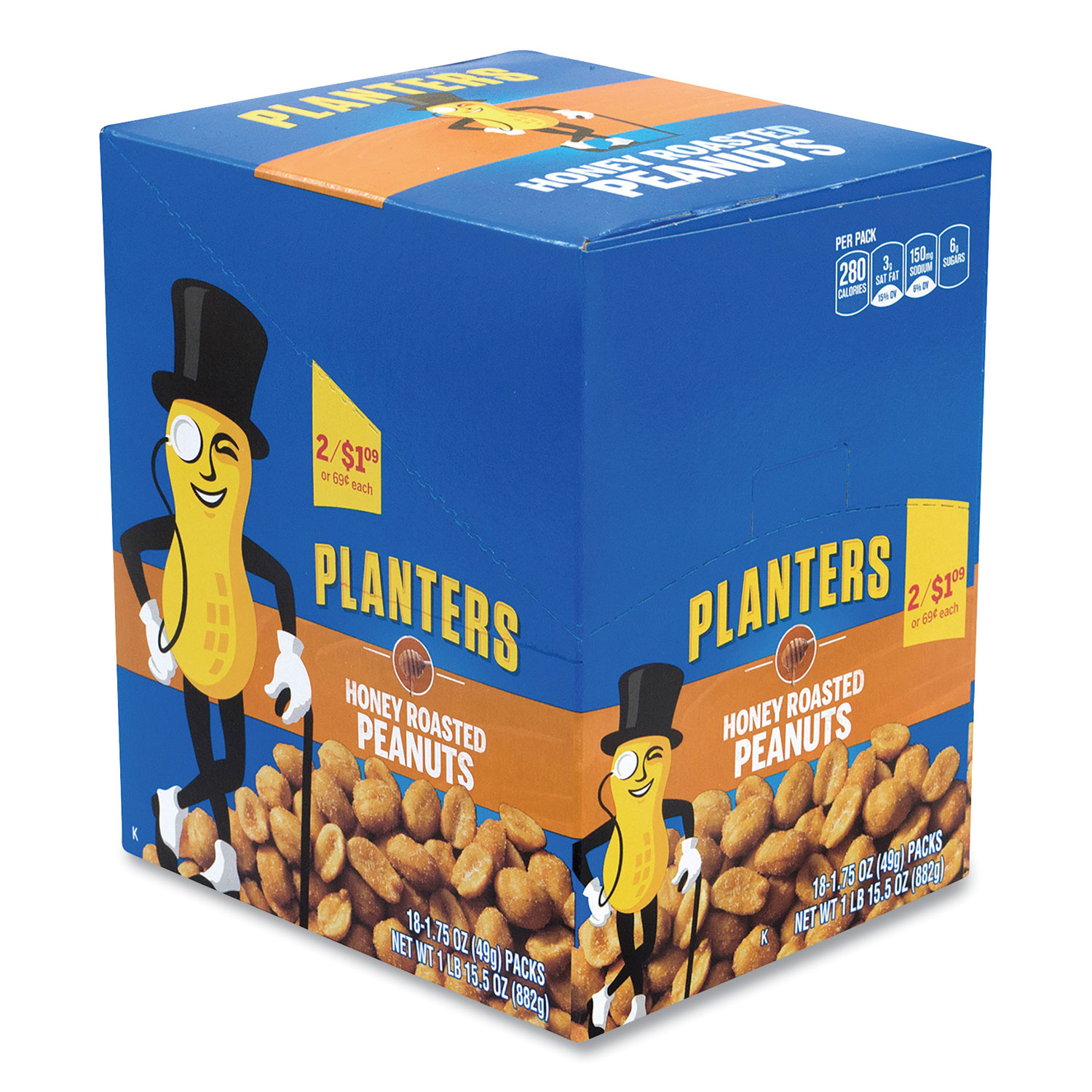 Planters® Honey Roasted Peanuts, 1.75 oz Tube, 18/Box, Free Delivery in 1-4 Business Days