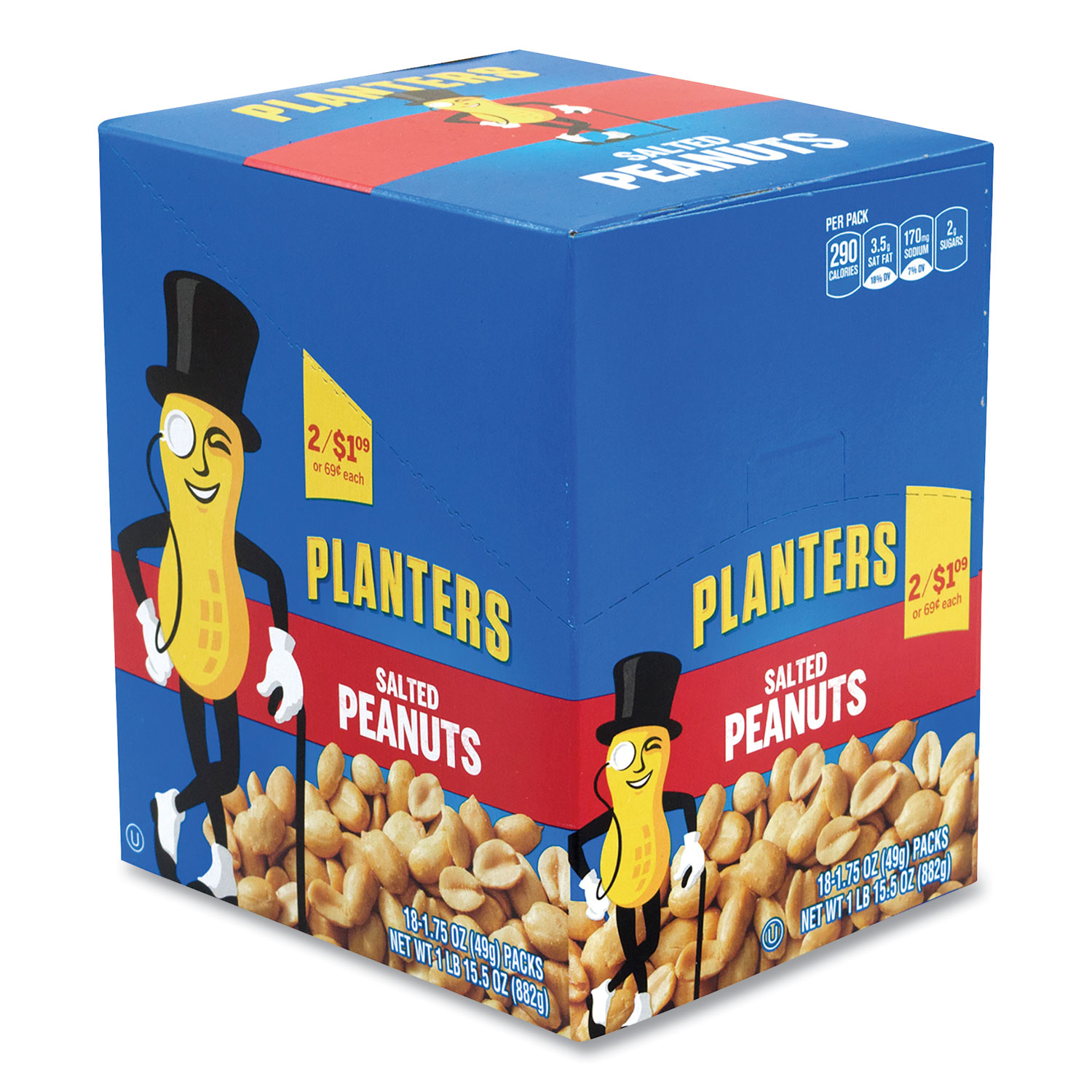  Planters 7569 Salted Peanuts, 1.75 oz Pack, 18 Packs/Box, Free Delivery in 1-4 Business Days (GRR20900627) 