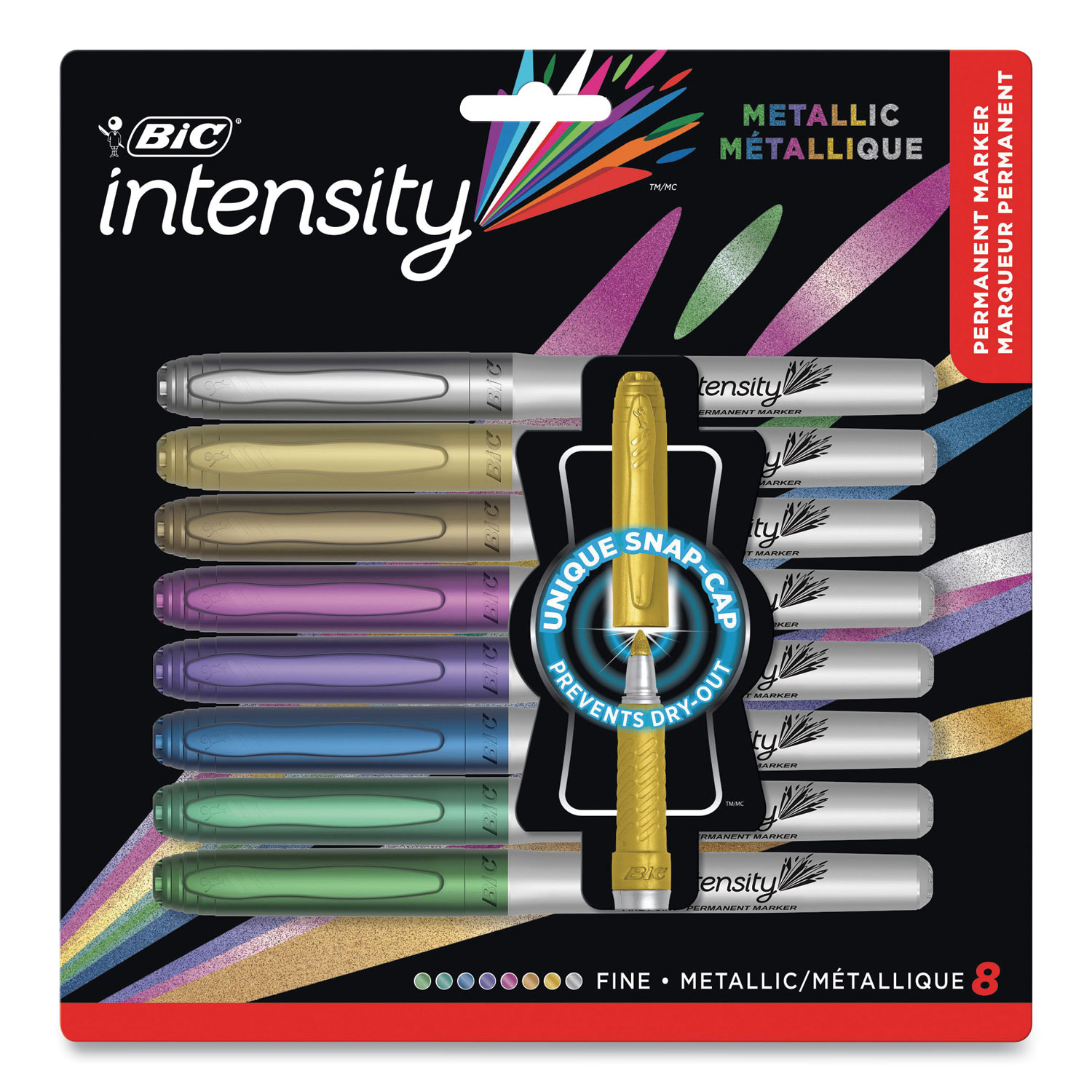 BIC® Intensity Permanent Marker, Fine Bullet Tip, Assorted Metallic Colors, 8/Pack
