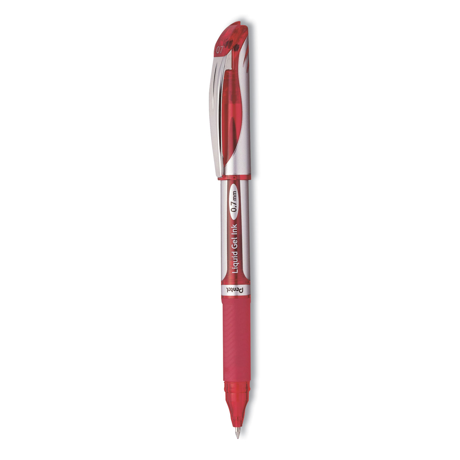  Pentel BL57B EnerGel Deluxe Liquid Gel Pen, 0.7 mm, Red Ink, Silver/Red Barrel, Dozen (PEN616275) 