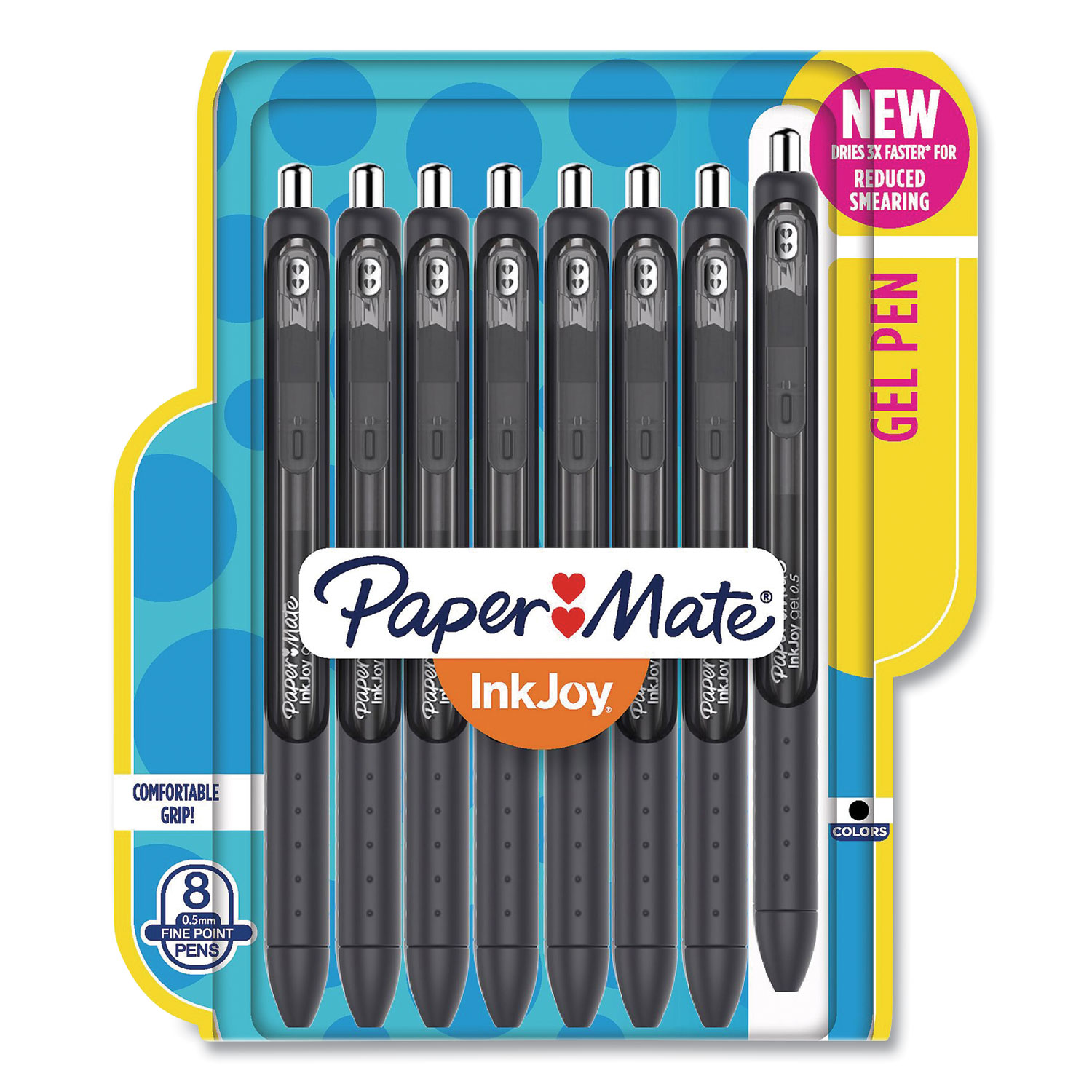 Paper Mate® InkJoy Retractable Gel Pen, Fine 0.5mm, Black Ink/Barrel, 8/Pack