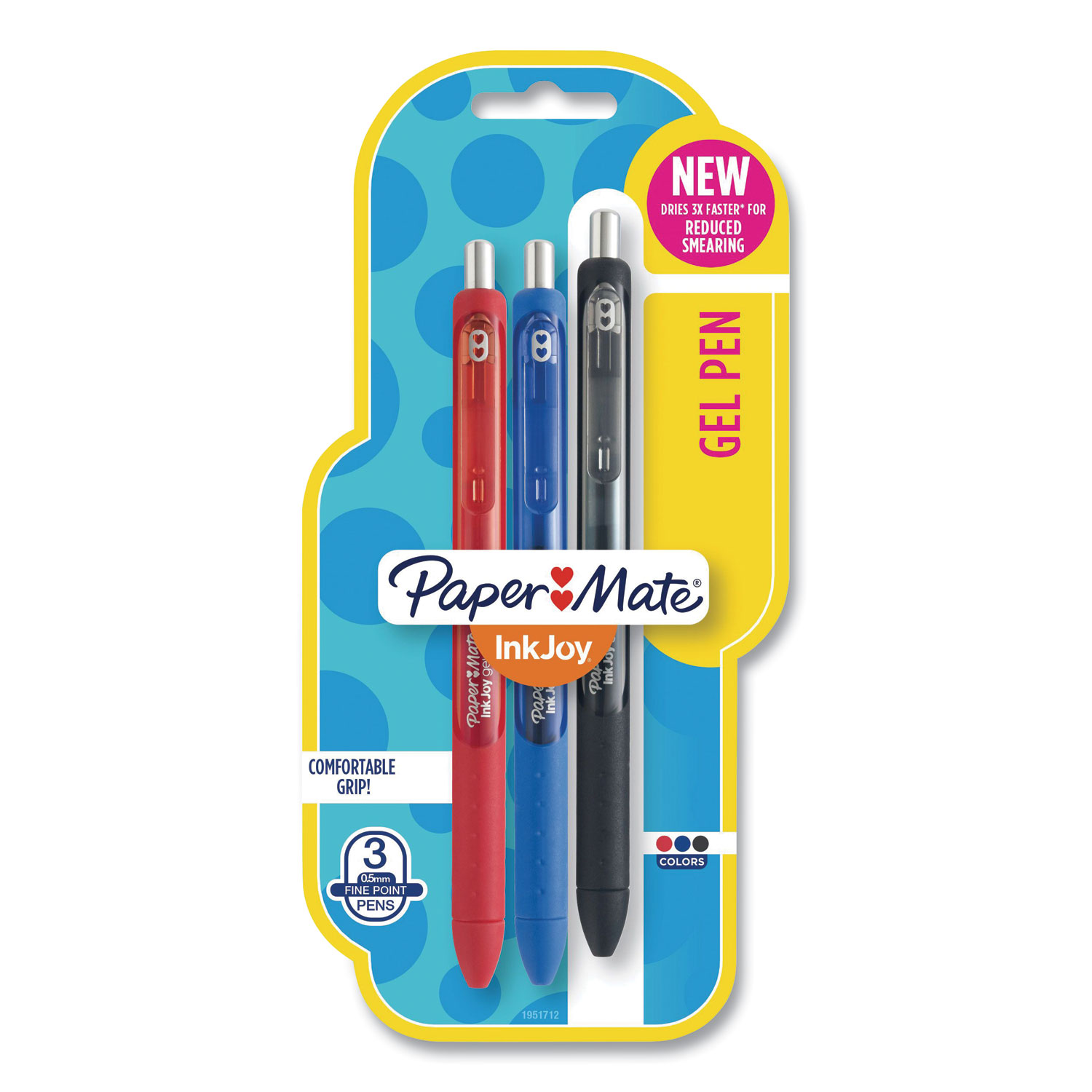  Paper Mate 1951712 InkJoy Retractable Gel Pen, Fine 0.5mm, Assorted Ink/Barrel, 3/Pack (PAP1958175) 
