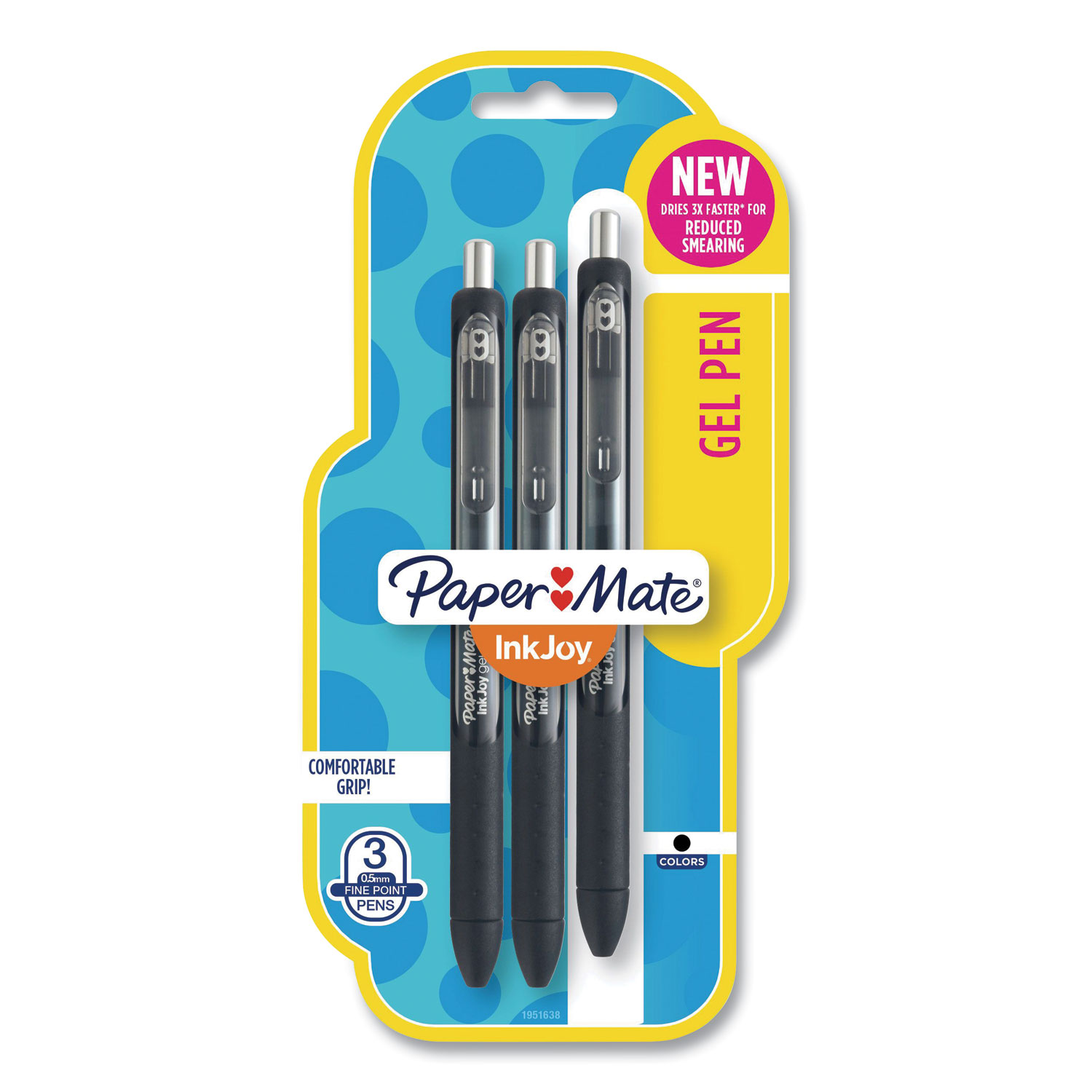 Paper Mate® InkJoy Retractable Gel Pen, Fine 0.5mm, Black Ink/Barrel, 3/Pack