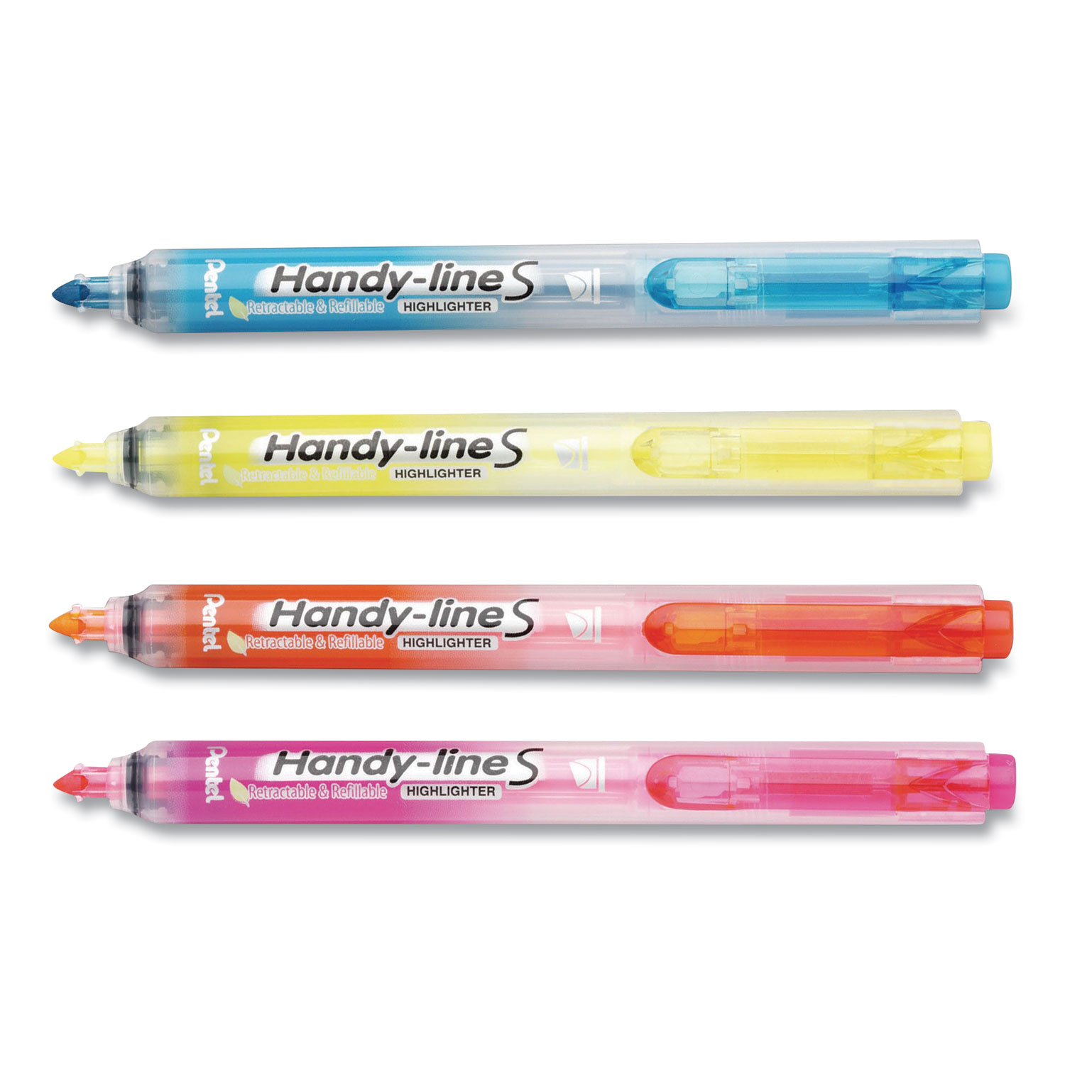  Pentel SXS15BPS4M Handy-line S Retractable and Refillable Highlighters, Ultra-Slim Barrel, Chisel Tip, Assorted Colors, 4/Pack (PEN698067) 
