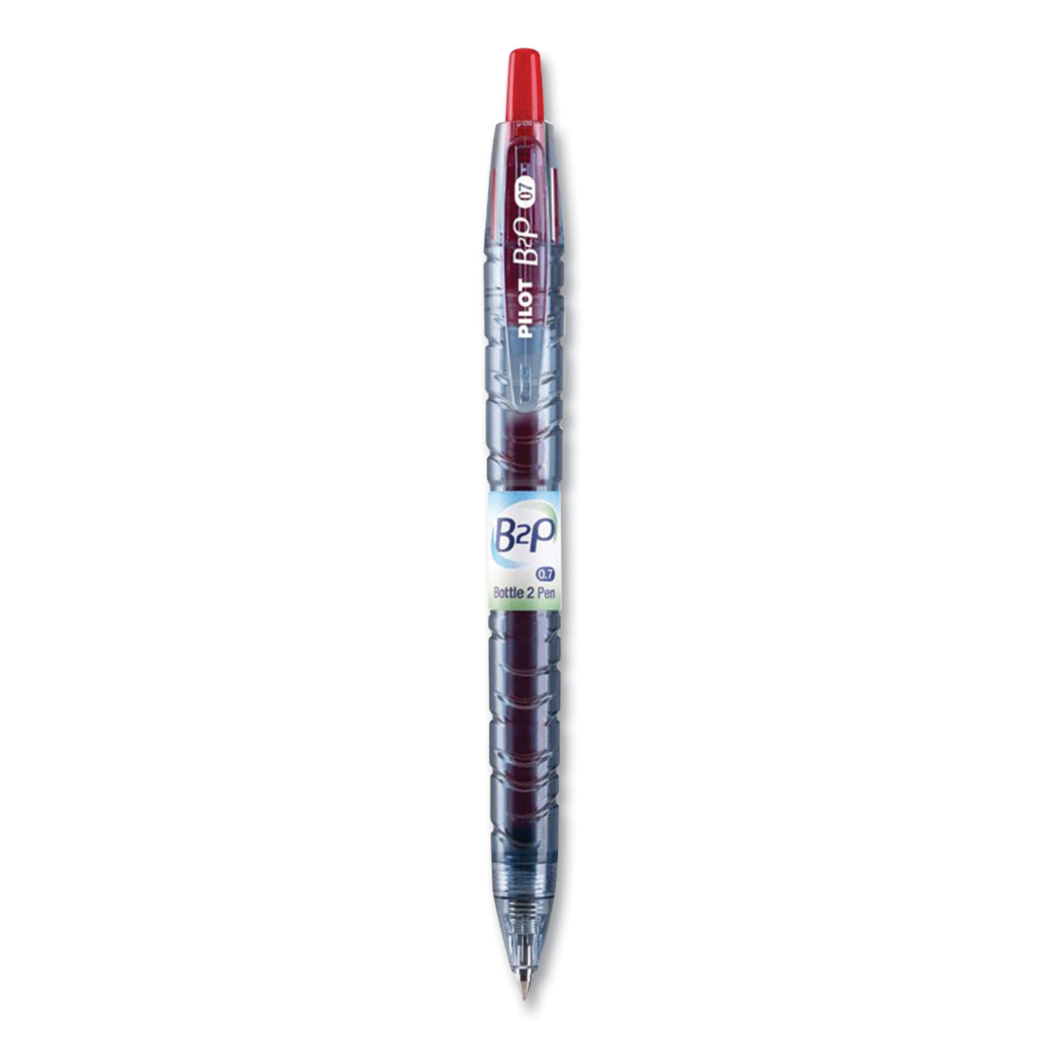 Pilot® B2P Bottle-2-Pen Retractable Ballpoint Pen, 0.7 mm, Red Ink, Translucent Blue Barrel, Dozen