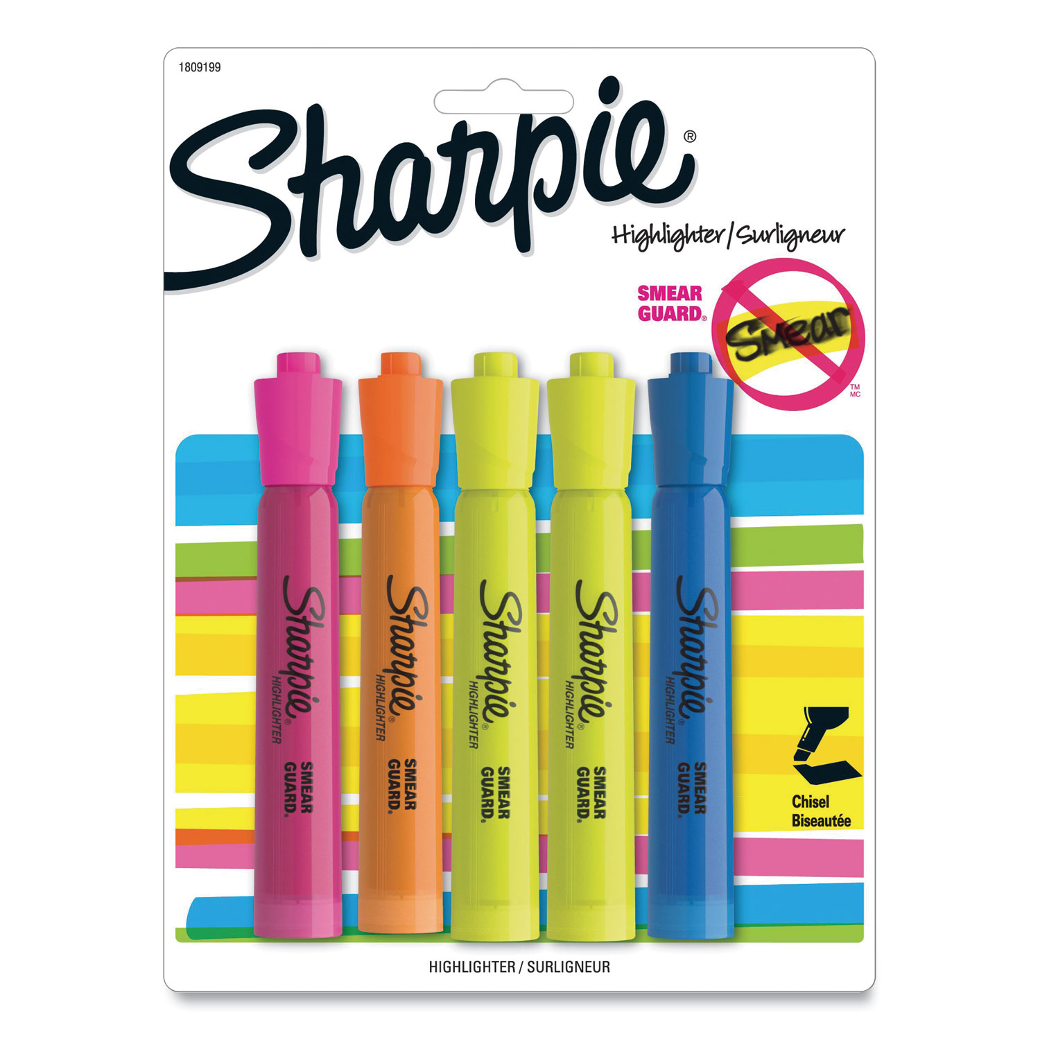  Sharpie 1809199 Tank Style Highlighters, Chisel Tip, Assorted Colors, 5/Pack (SAN356459) 