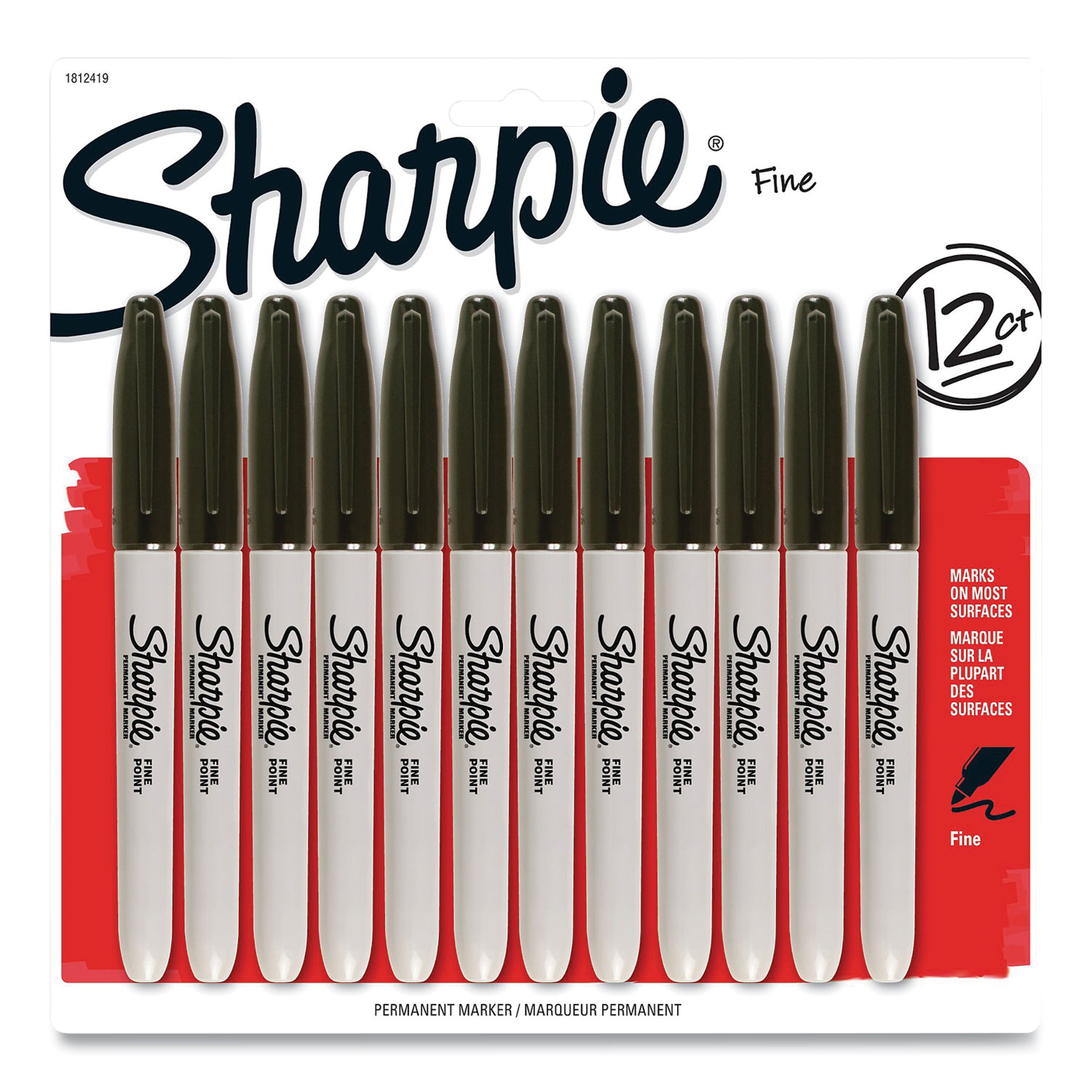  Sharpie 1812419 Fine Tip Permanent Marker, Fine Bullet Tip, Black, Dozen (SAN371792) 