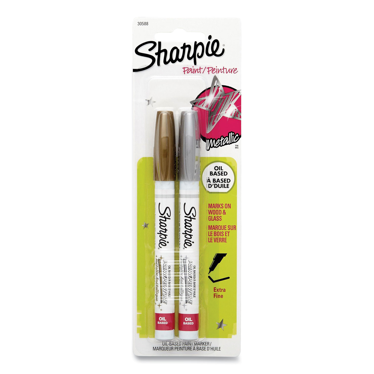  Sharpie 30588 Permanent Paint Marker, Fine Bullet Tip, Assorted Metallic Colors, 2/Pack (SAN765967) 