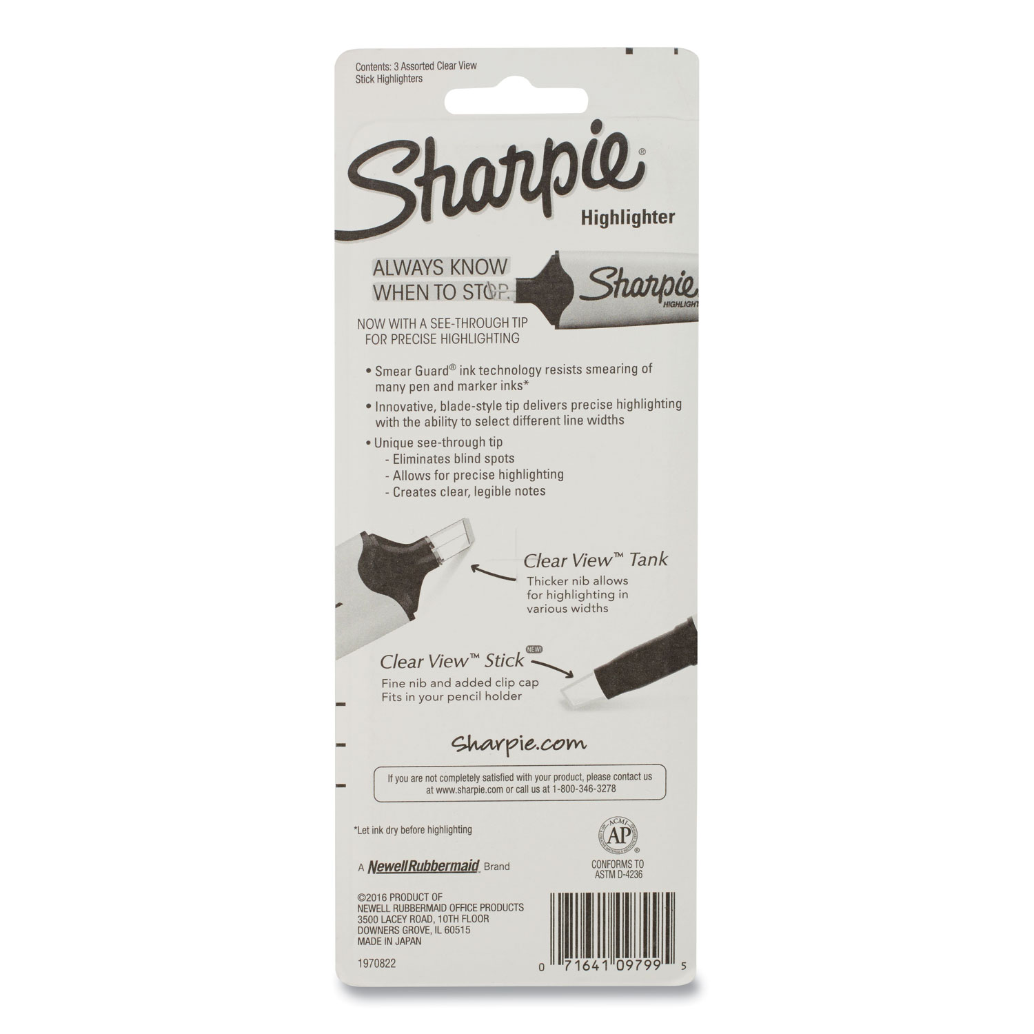 Sharpie Highlighter, Clear View Highlighter Chisel Tip, Assorted, Pack of 8