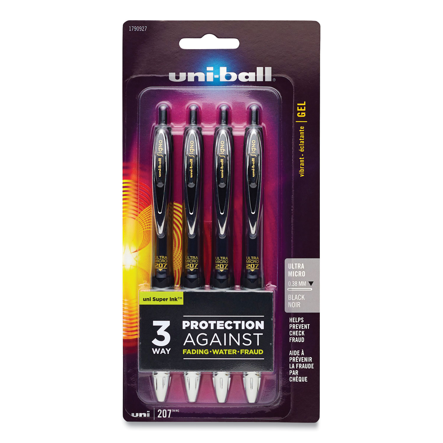  uni-ball 1790900 Signo 207 Retractable Gel Pen, Bold 1 mm, Black Ink, Translucent Gray Barrel, 4/Pack (UBC410884) 