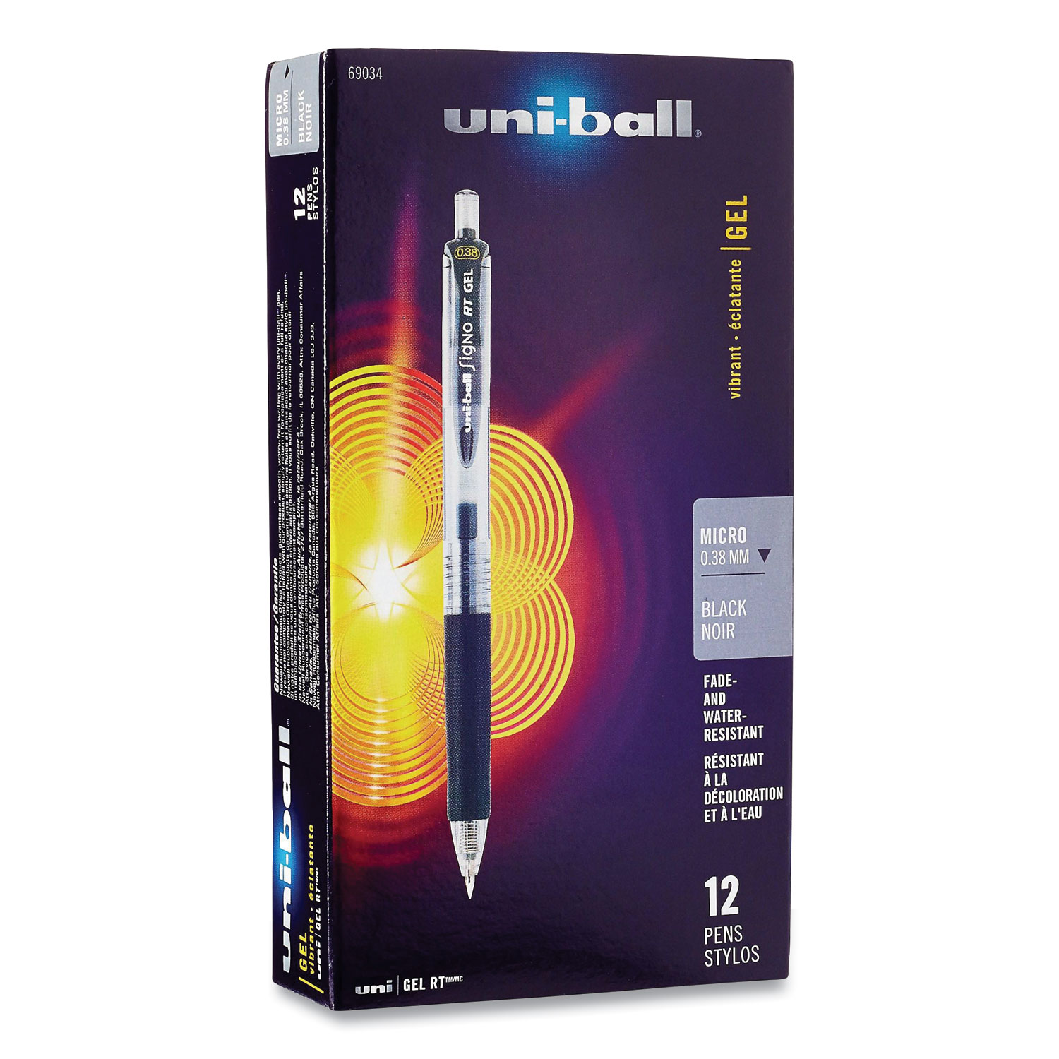  uni-ball 69034 Signo Retractable Gel Pen, Micro 0.38mm, Black Ink, Clear Barrel, Dozen (UBC479585) 