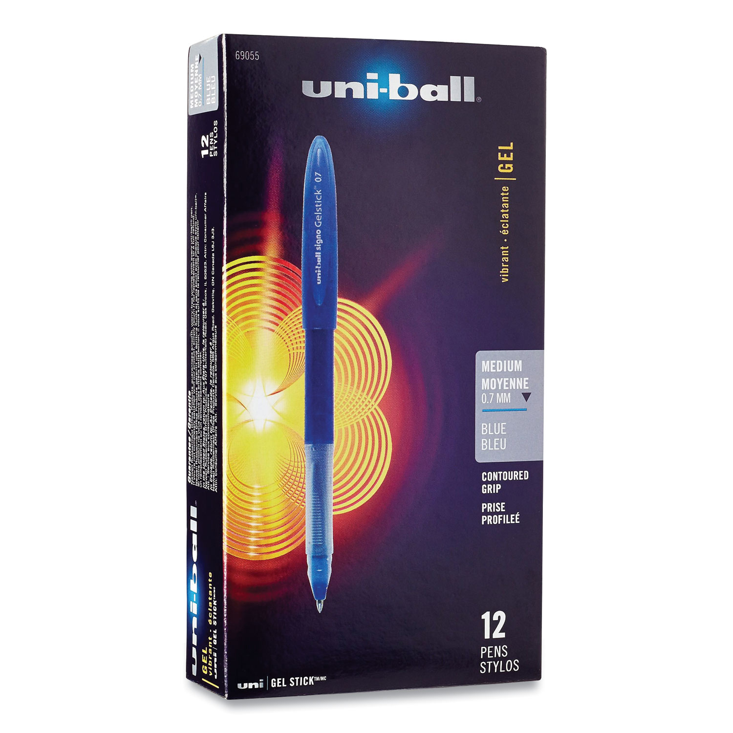 uni-ball® Signo Stick Gel Pen, Medium 0.7 mm, Blue Ink/Barrel, Dozen