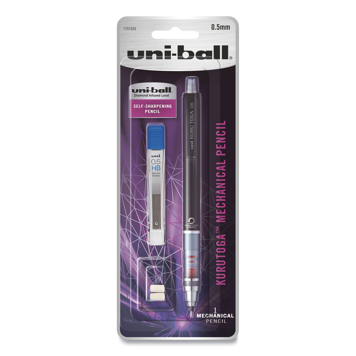 uni-ball® KuruToga Mechanical Pencil, 0.5 mm, HB (#2), Black Lead, Black Barrel