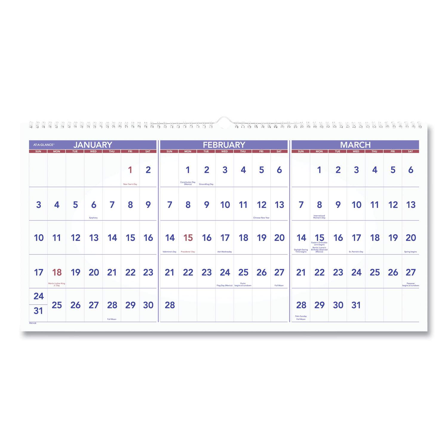  AT-A-GLANCE PM14-28 Horizontal-Format Three-Month Reference Wall Calendar, 23 1/2 x 12, 2020 (AAGPM1428) 
