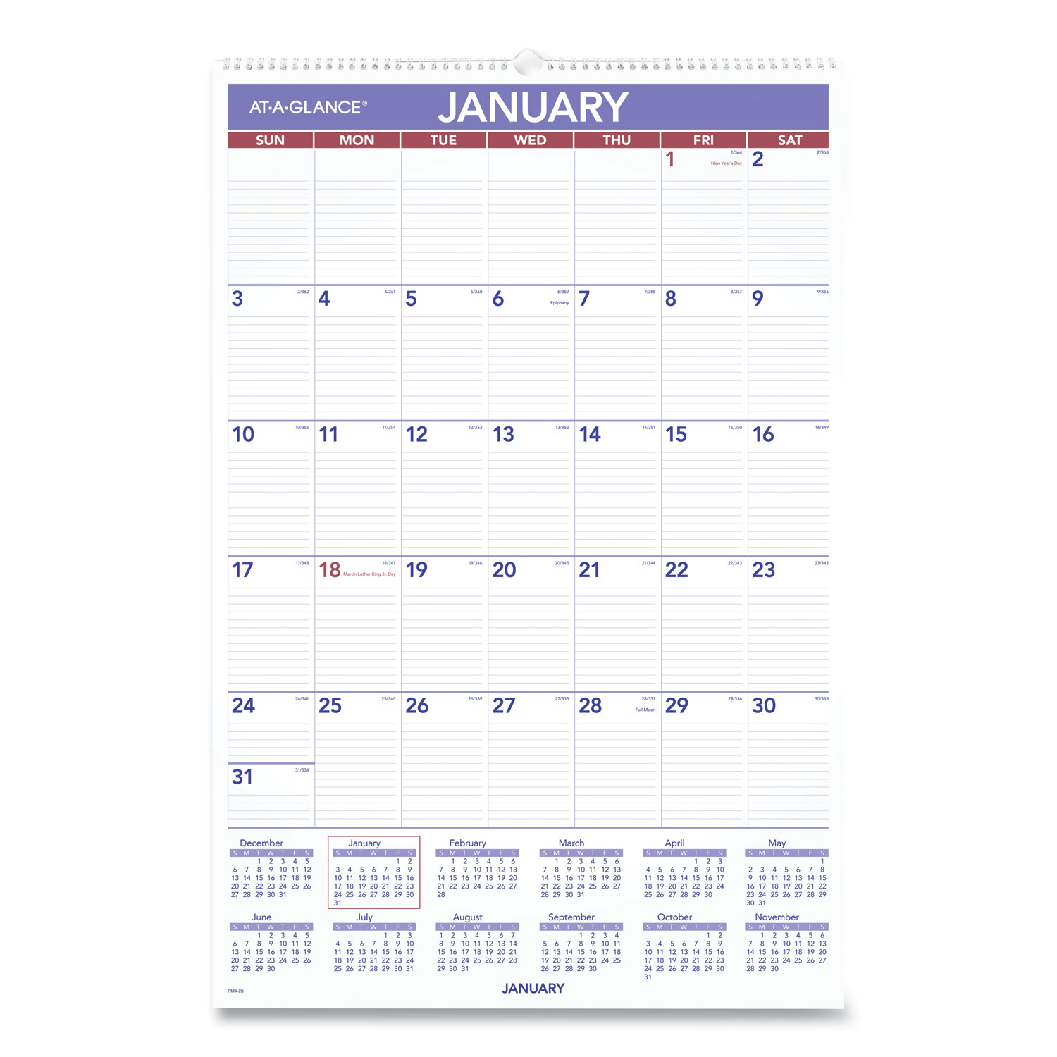 AT-A-GLANCE PM4-28 Monthly Wall Calendar with Ruled Daily Blocks, 20 x 30, White, 2020 (AAGPM428) 