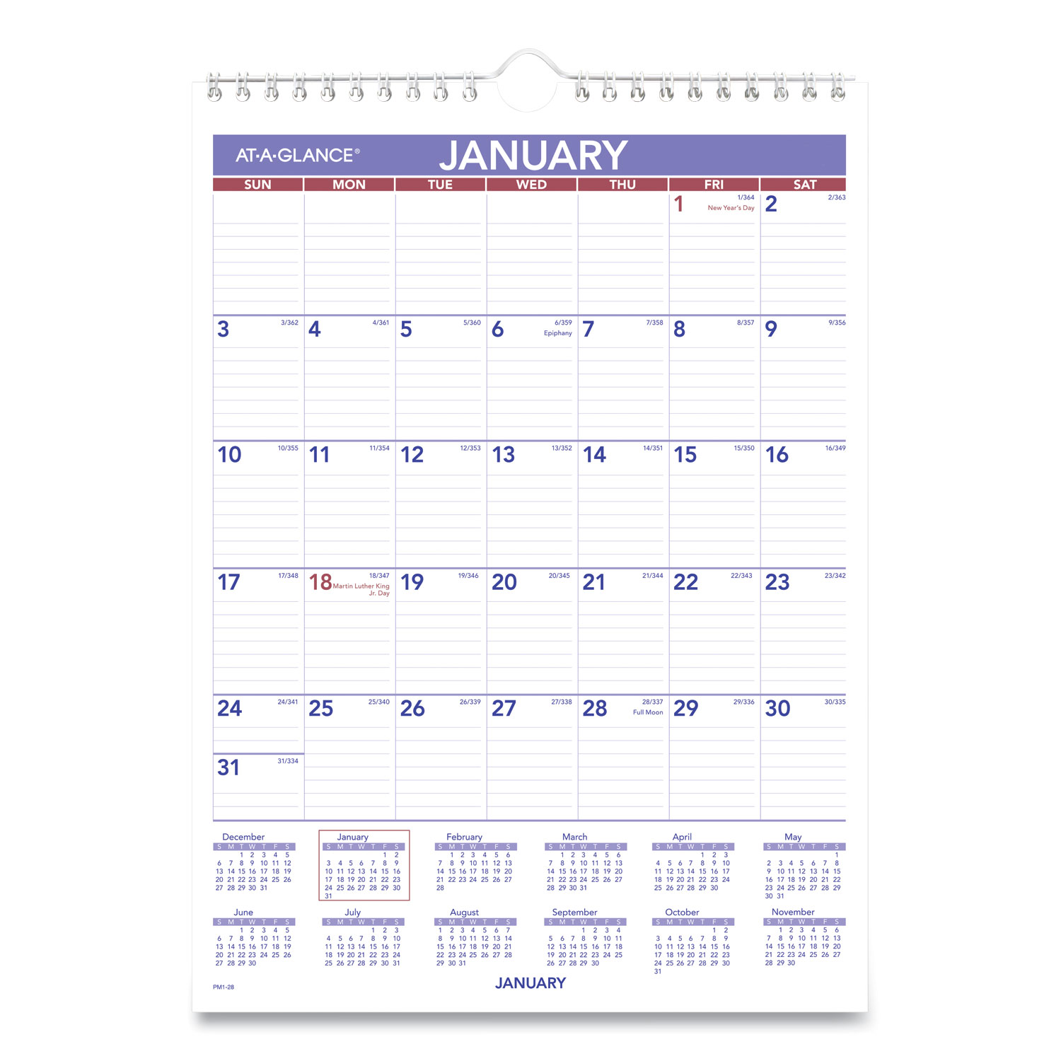  AT-A-GLANCE PM1-28 Monthly Wall Calendar with Ruled Daily Blocks, 8 x 11, White, 2020 (AAGPM128) 